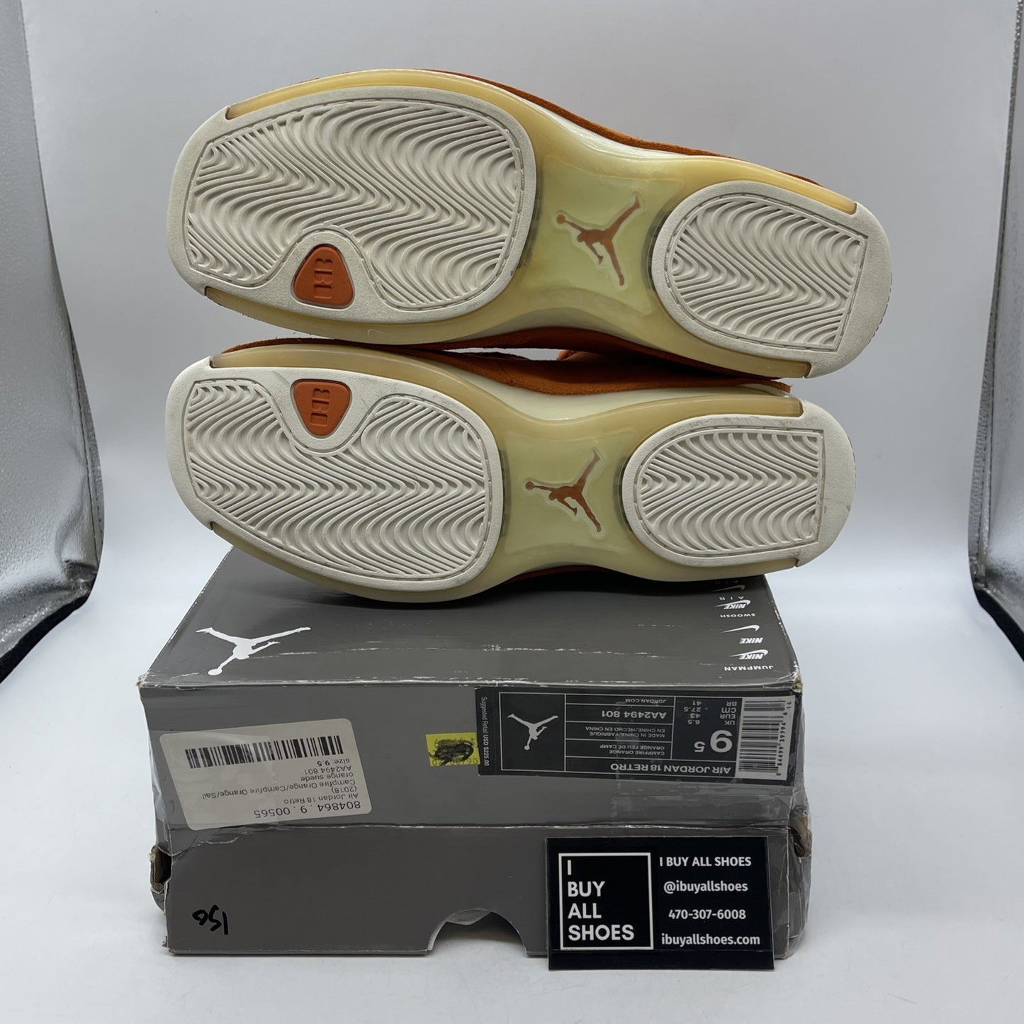 Size 9.5 - Air Jordan 18 Retro Orange Suede White (AA2494-801)