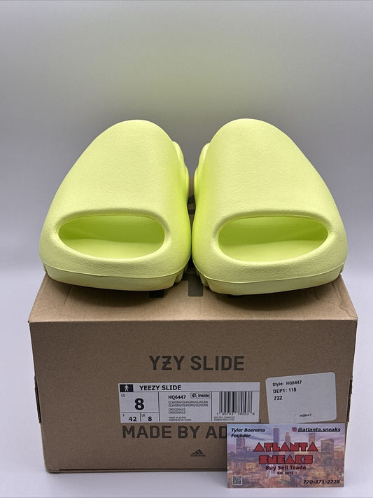 adidas and Yeezy Adults Slide Sandals Glow Green HQ6447