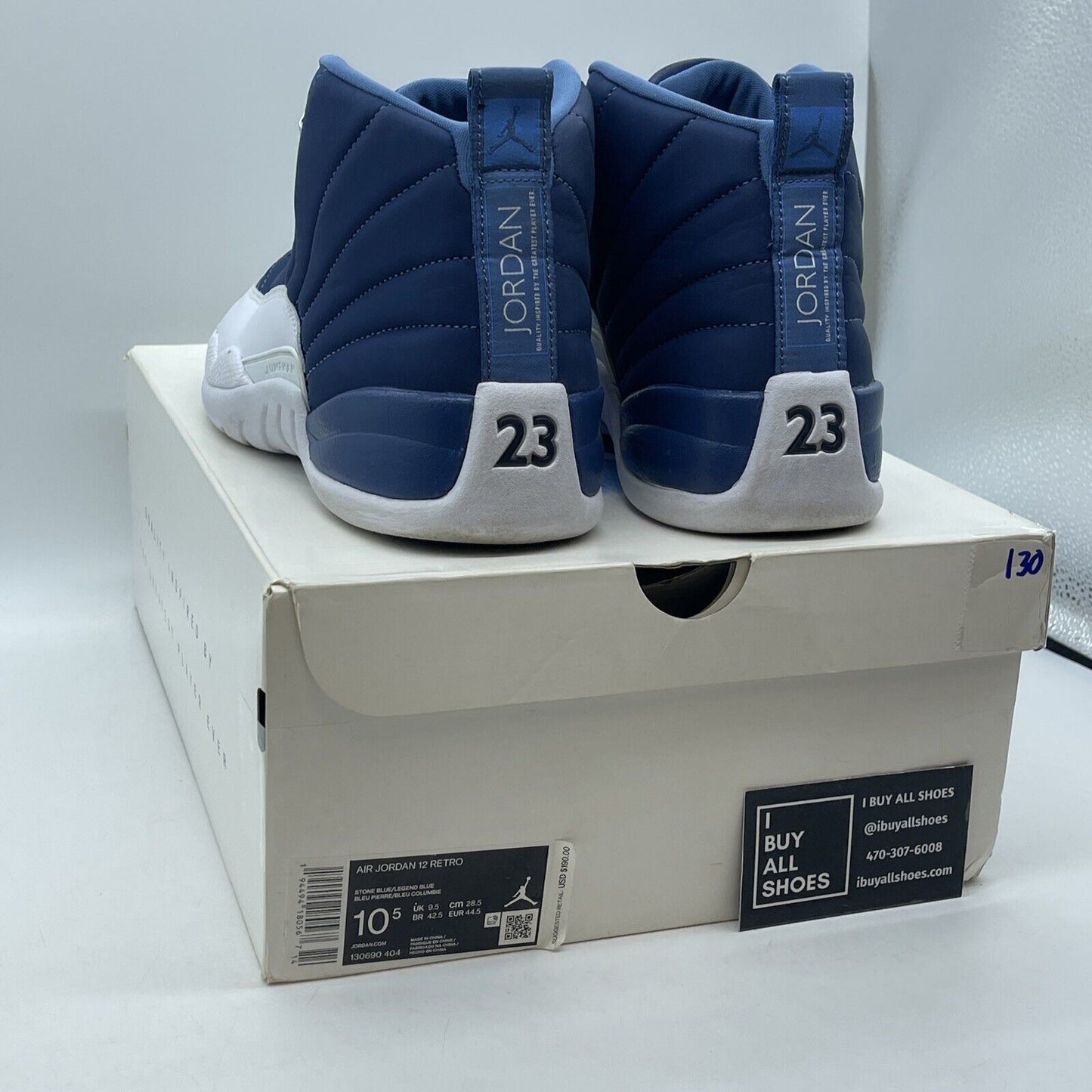 Size 10.5 - Jordan 12 Retro Indigo Blue Silver White Leather (130690-404)