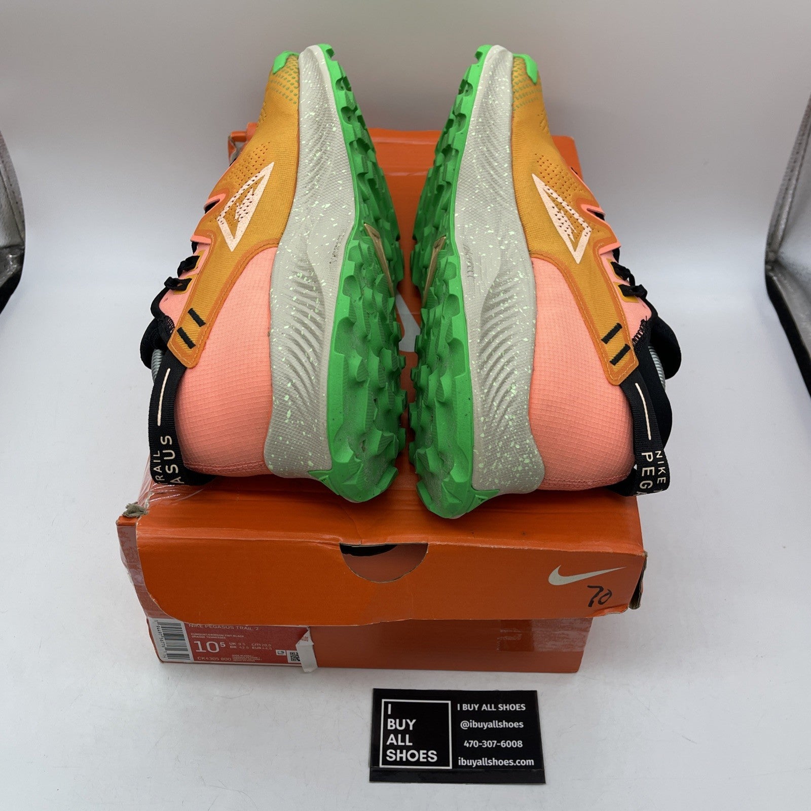 Size 10.5 - Nike Pegasus Trail 2 Bright Mango Pink Green Suede (CK4305-800)