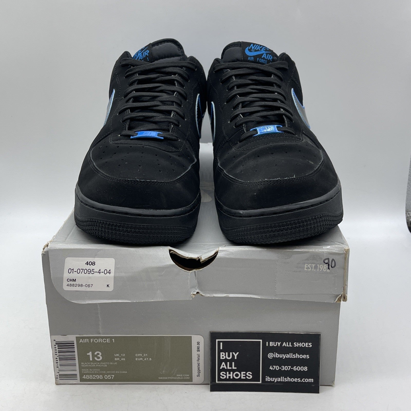 Size 13 - Nike Air Force 1 Low Black Photo Blue (488298-057)