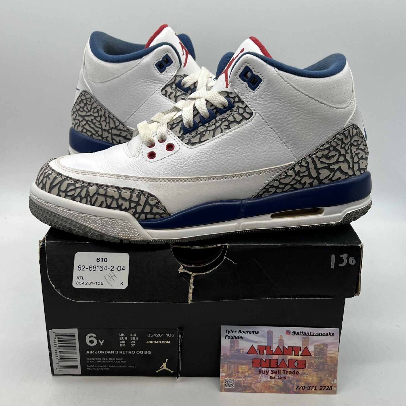 Size 6 (GS) - Jordan 3 Retro OG 2016 Mid True Blue Leather (854261-106)