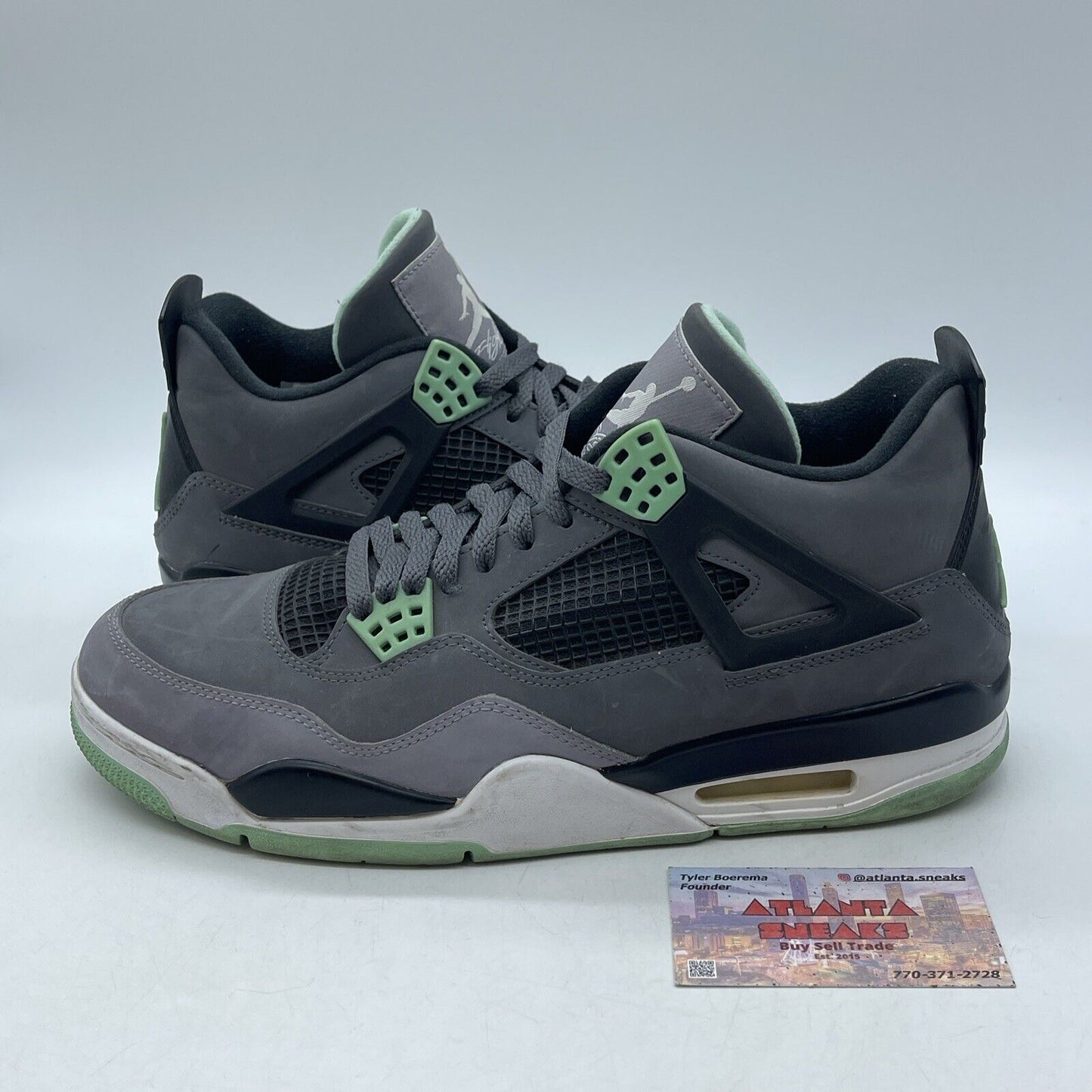 Size 11 - Jordan 4 Retro Green Glow 2013 Gray Suede Black White (308497-033)