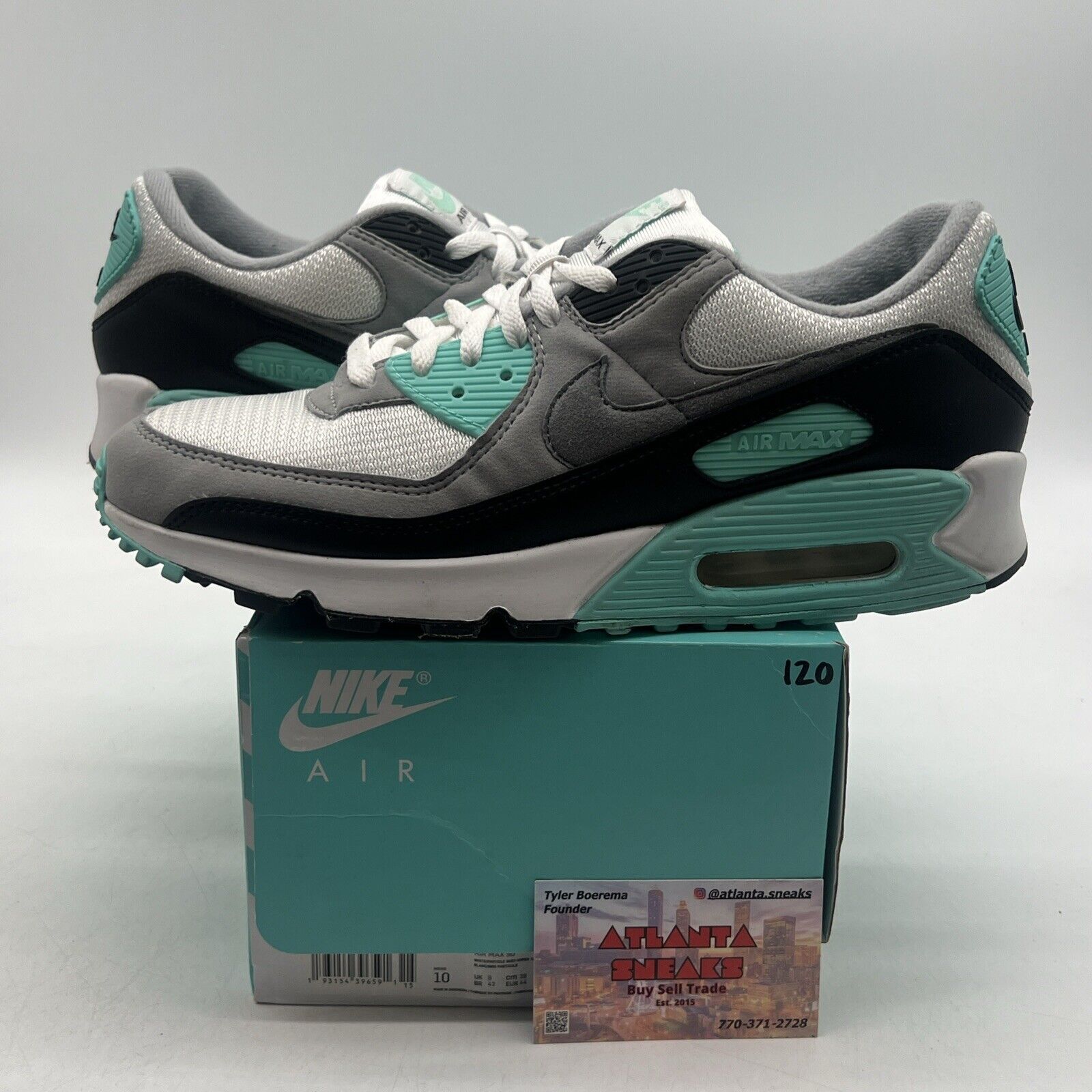 Size 10 - Nike Air Max 90 Hyper Turquoise Grey Black White (CD0881-100)