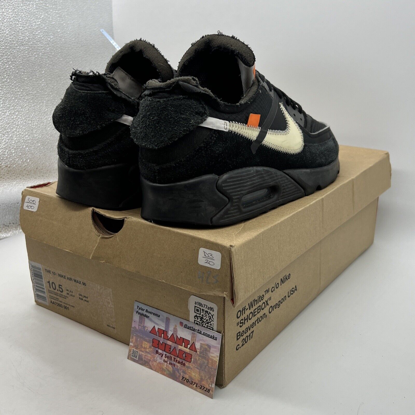 Size 10.5 - Nike Air Max 90 x OFF-WHITE Black 2019 White (AA7293-001)