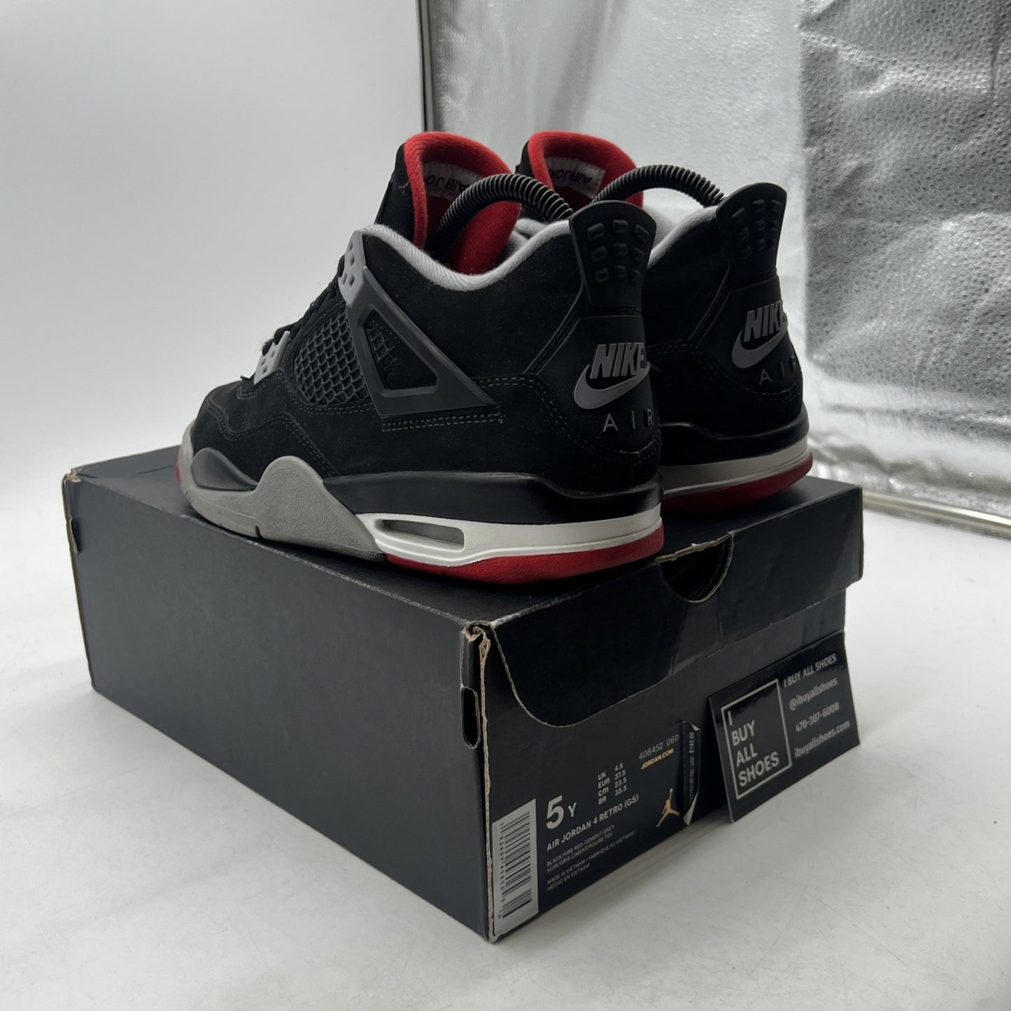 Size 5Y - Air Jordan 4 Retro Bred Black/Fire Red Cement 2019 (408452-060)