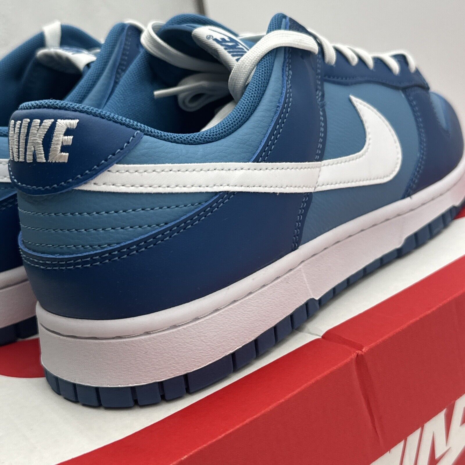 Size 12.5 - Nike Dunk Low Dark Marina Blue 2021 Navy Unc White Leather OG All Bo