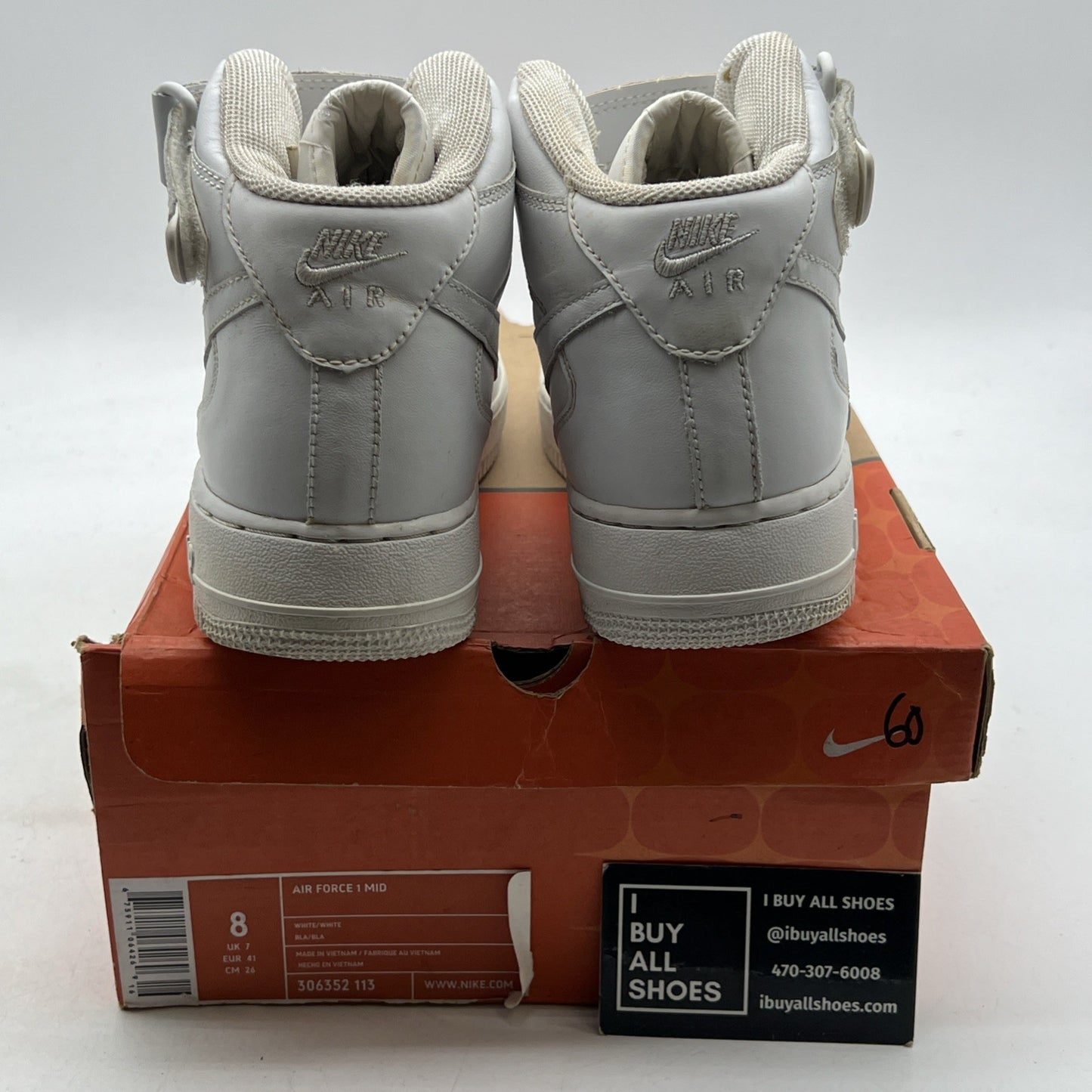 Size 8 - Nike Air Force 1 Mid White (306352-113)