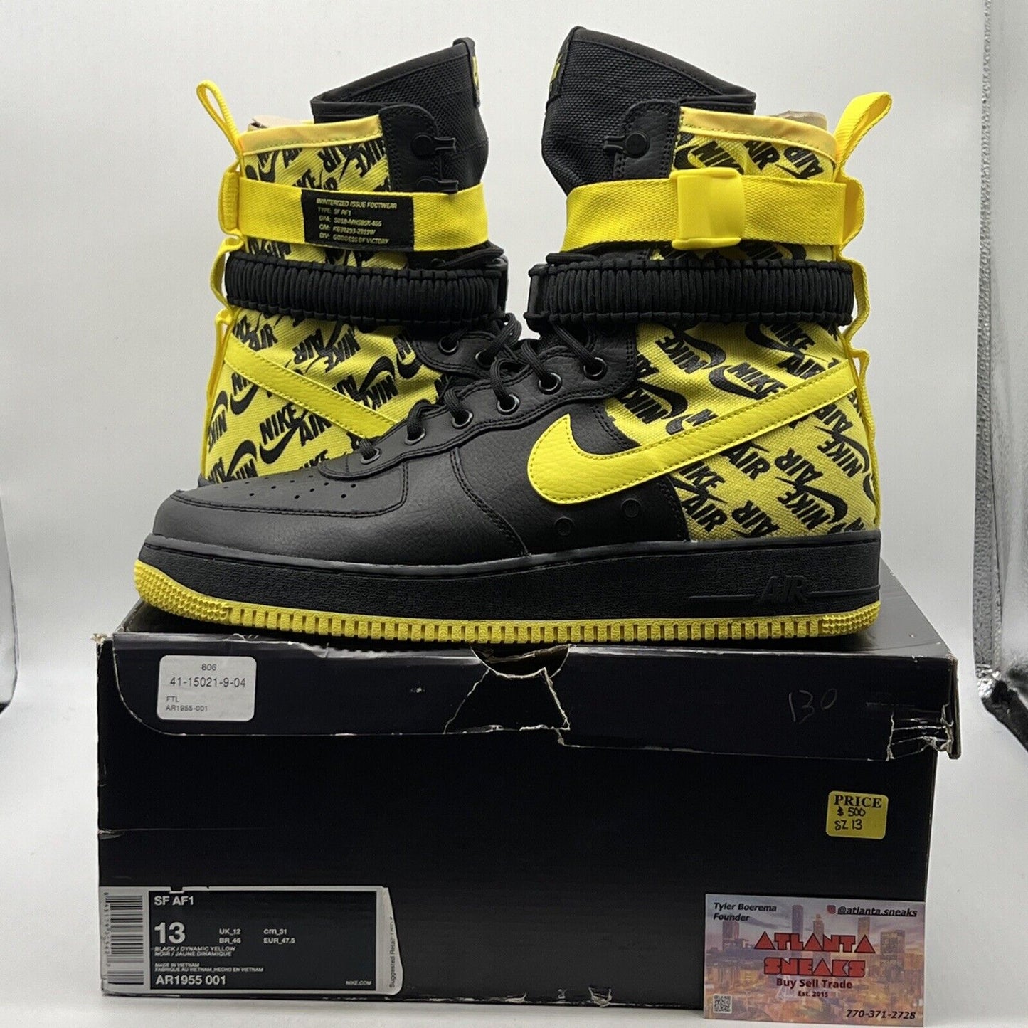 Size 13 - Nike SF Air Force 1 Dynamic Yellow Black Leather (AR1955-001)