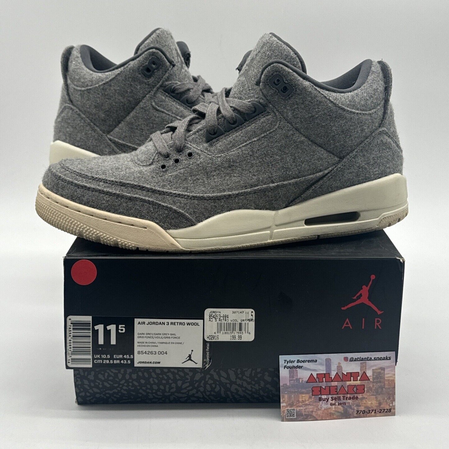 Size 11.5 - Jordan 3 Retro OG Wool 2016 Grey Cream With Stars With Box OG Comfy