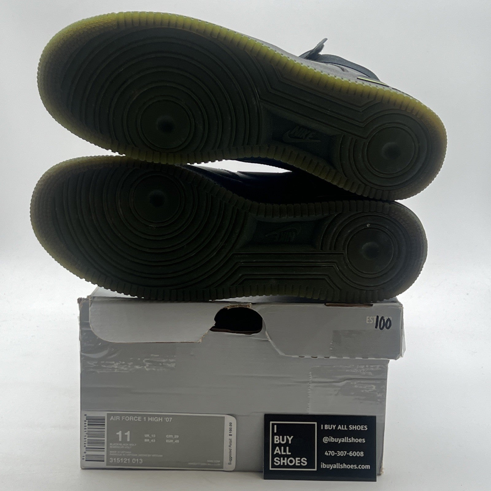 Size 11 - Nike Air Force 1 High Black Volt (315121-013)