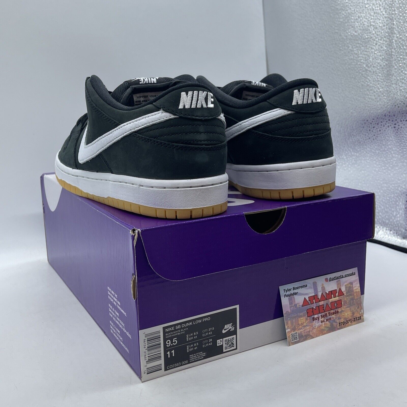 Size 9.5 - Nike Dunk Low SB Black Gum White Brown Suede (CD2563-006)