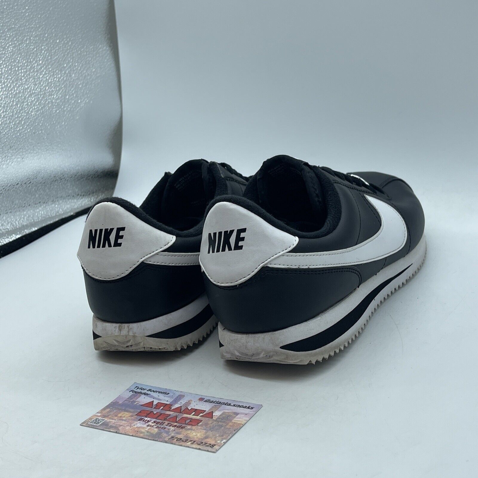 Size 9 - Nike Cortez Basic Leather Black White Silver (819719-012)