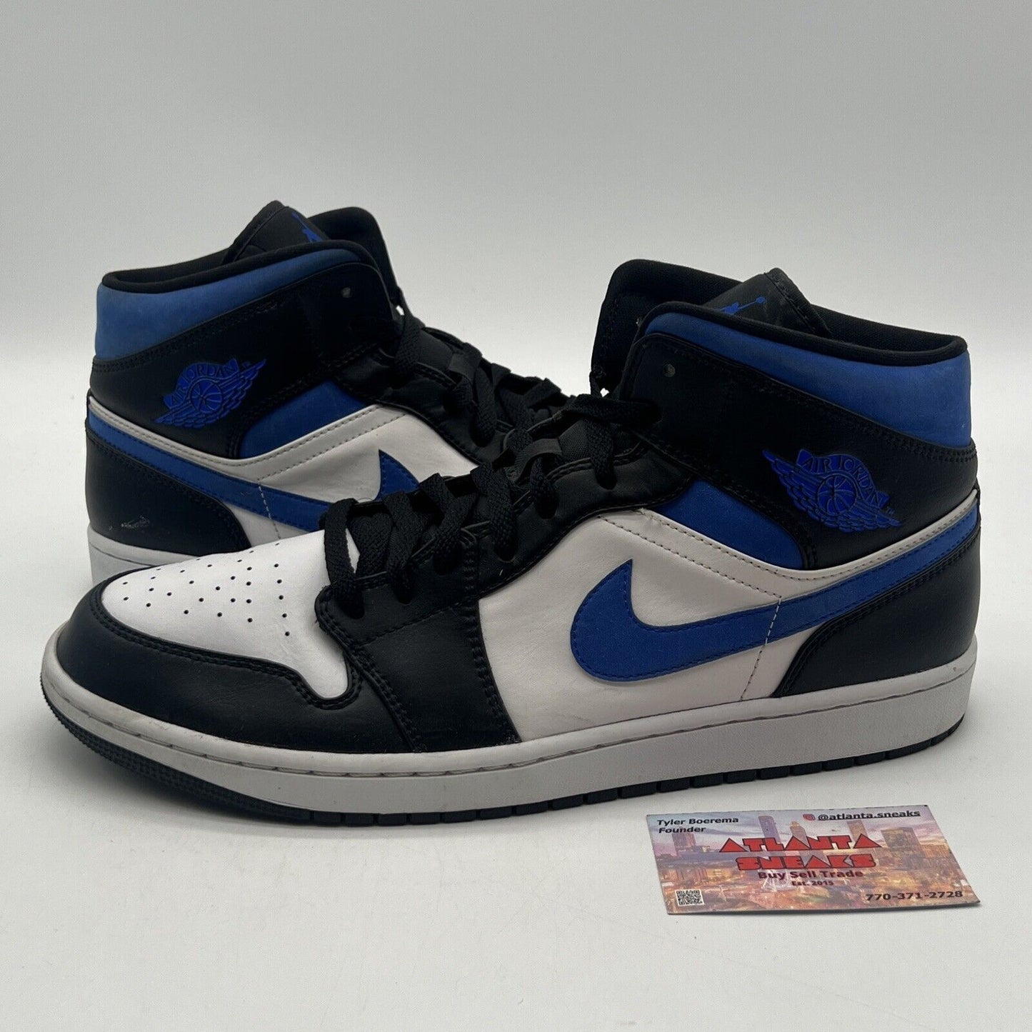 Size 13 - Air Jordan 1 Mid Racer Blue Black White Leather (554724-140)