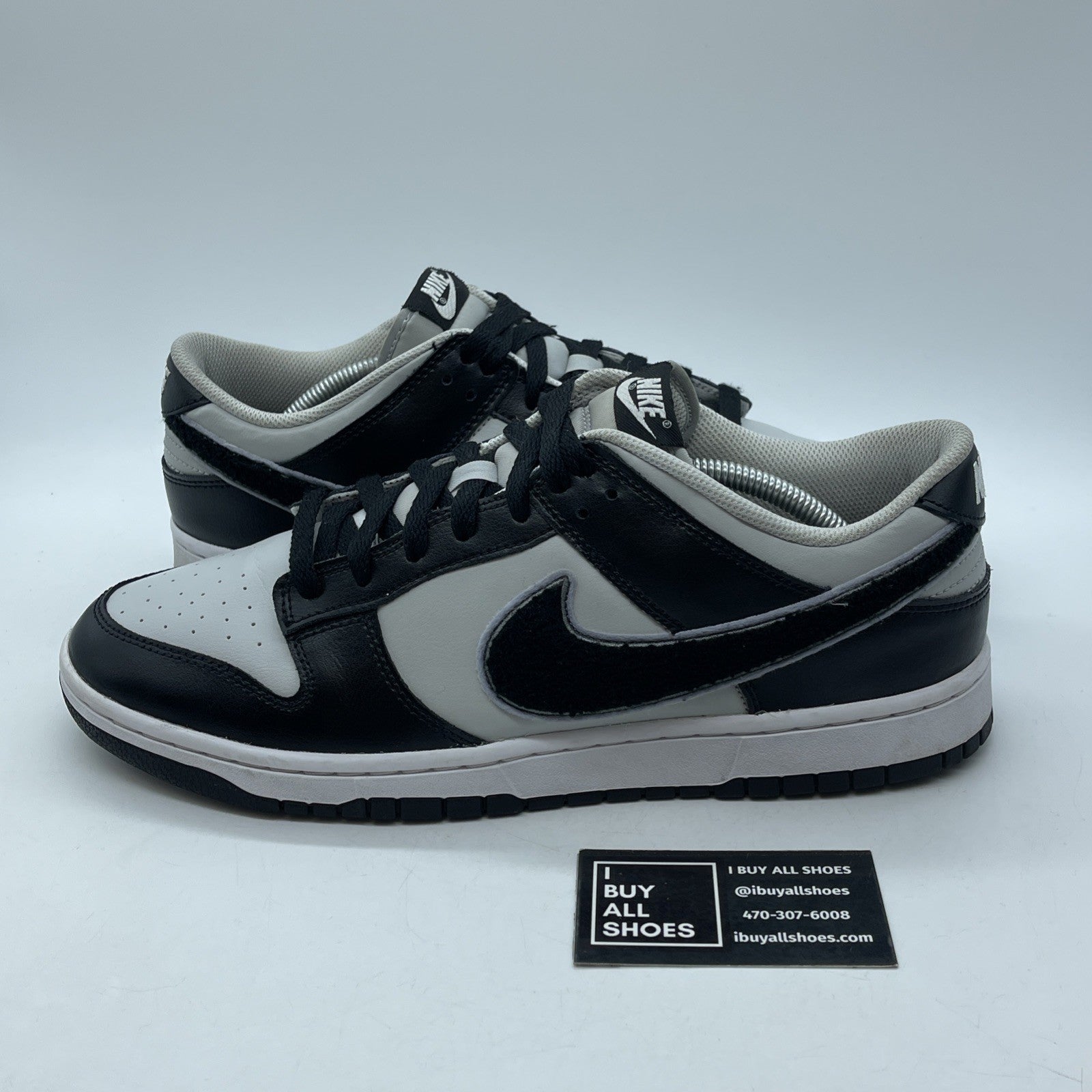 Size 12.5 - Nike Dunk Low Chenille Swoosh  Black Grey Fog Leather (DQ7683-001)