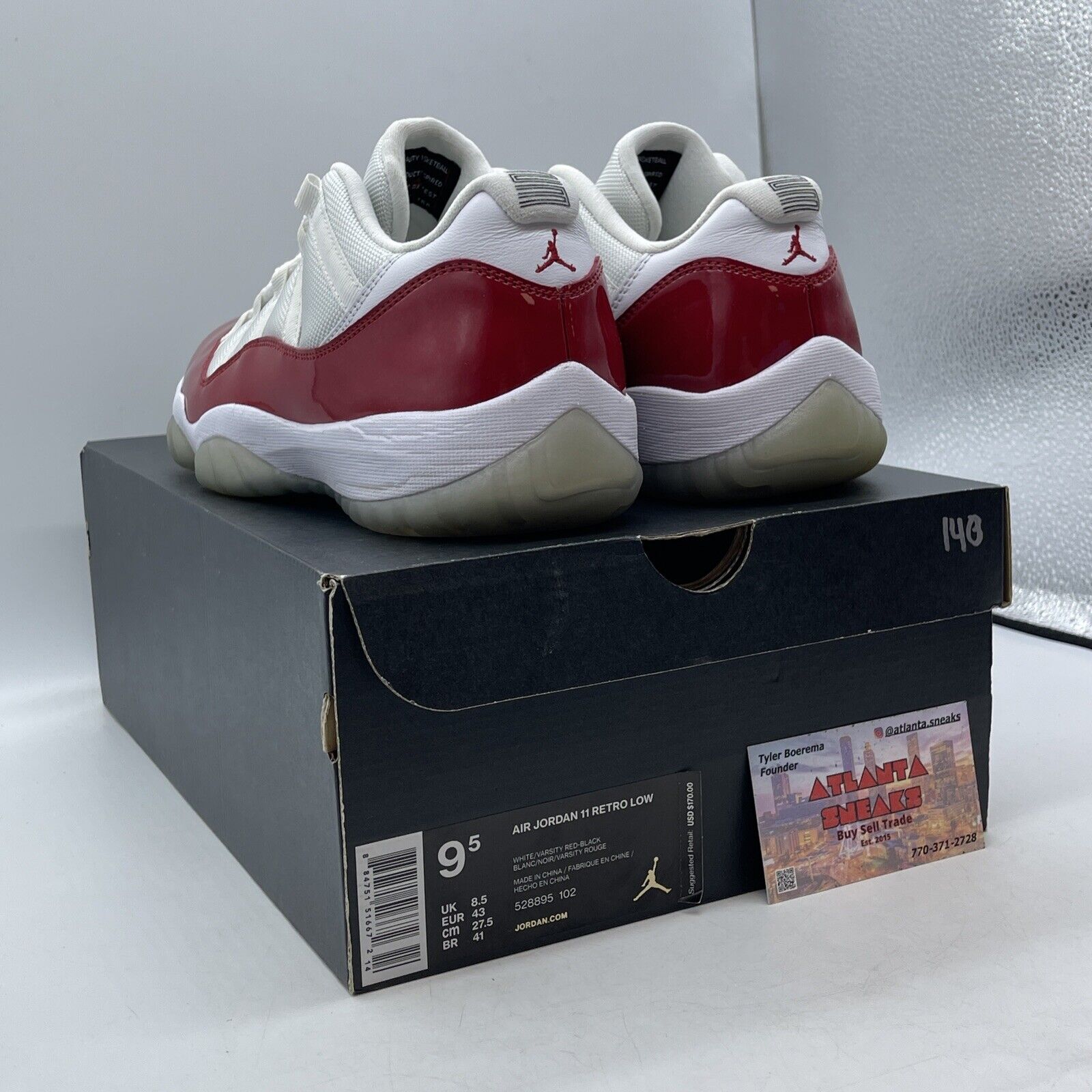 Size 9.5 - Air Jordan 11 Retro 2016 Low Cherry Red White Leather (528895-102)