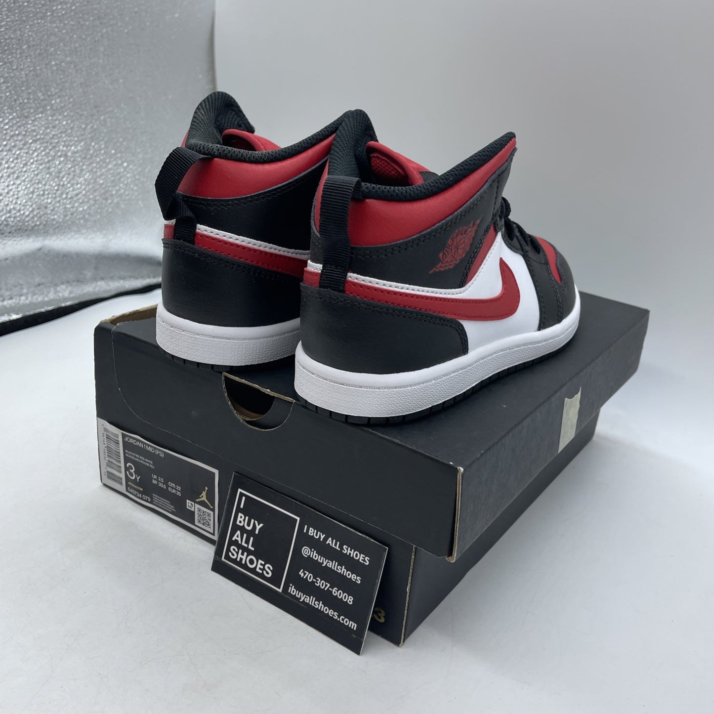 Size 3Y - Air Jordan 1 Mid Black Fire Red (640734-079)