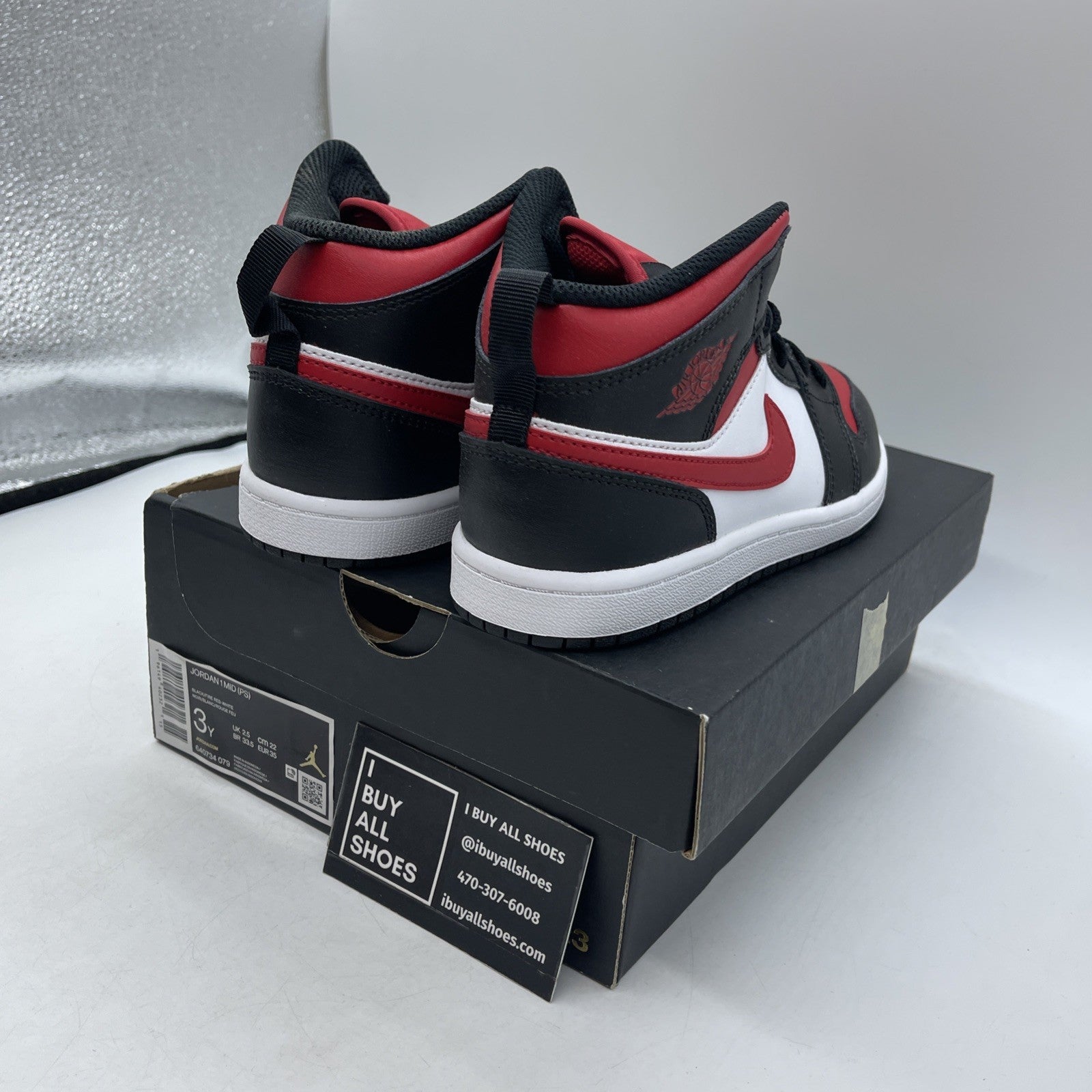 Size 3Y - Air Jordan 1 Mid Black Fire Red (640734-079)