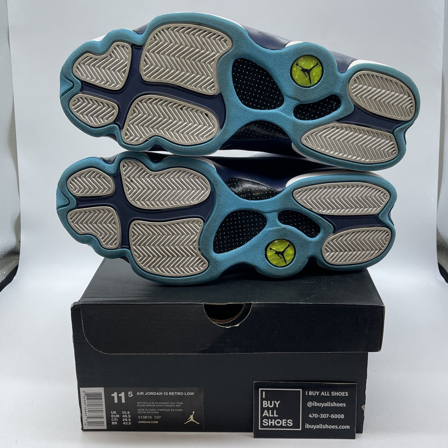 Size 11.5 - Air Jordan 13 Low Hornets White Blue Suede Leather (310810-107)