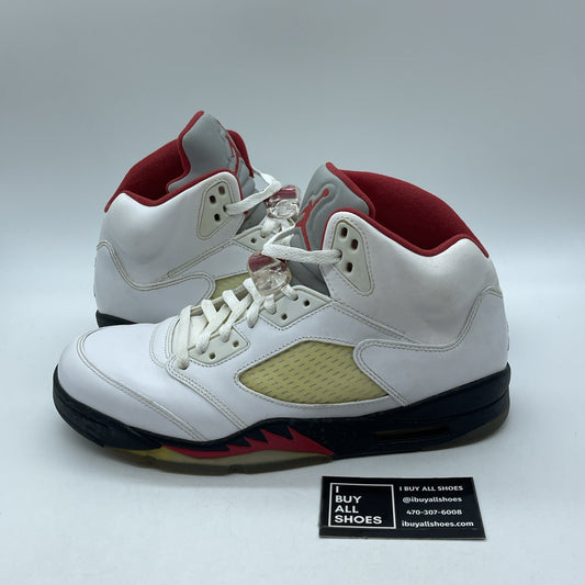 Size 10.5 - Air Jordan 5 Retro 2013 White Fire Red Leather (136027-100)