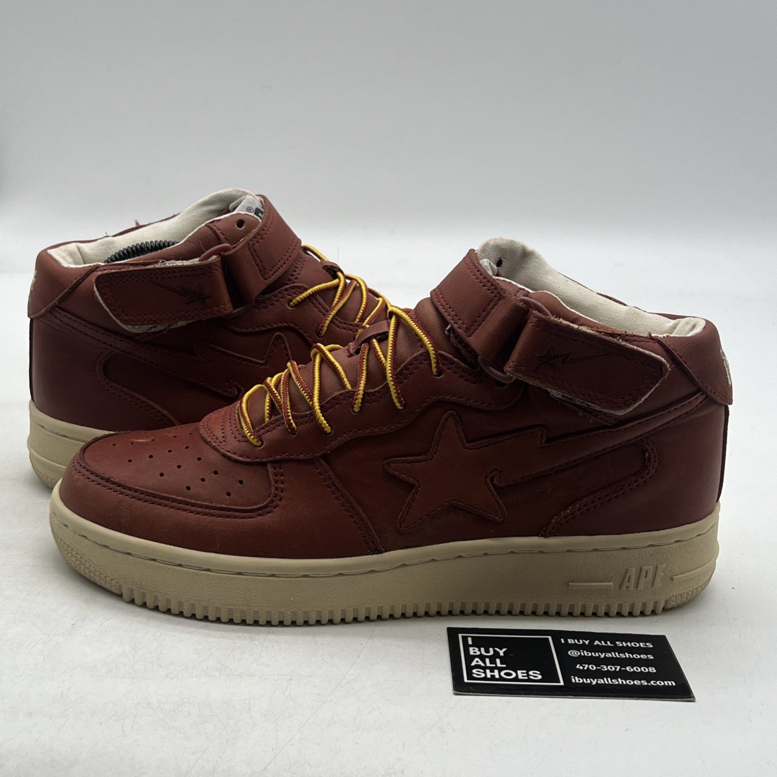 Size 10 - A Bathing Ape Bape Sta Low Brown Leather (FS-018 180) Bapesta Sneakers