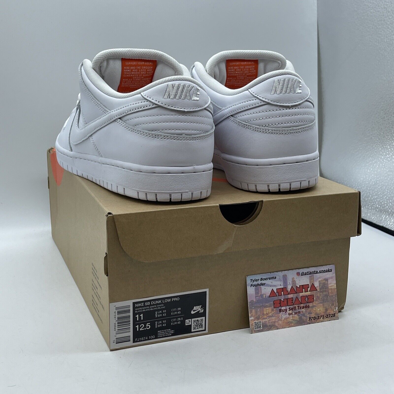 Size 11 - Nike SB Dunk Low Pro Triple White Orange Leather (FJ1674-100)