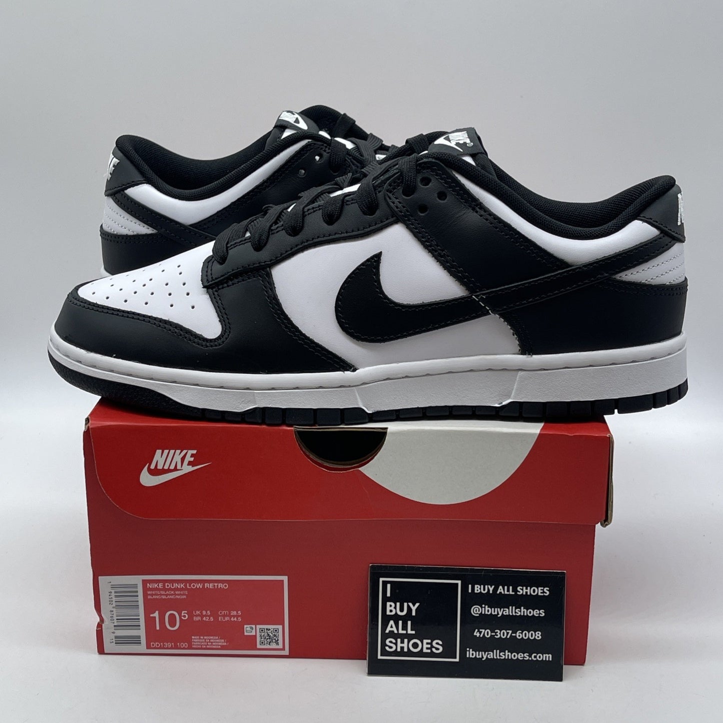 Size 10.5 - Nike Dunk Low Black White Leather (DD1391-100)