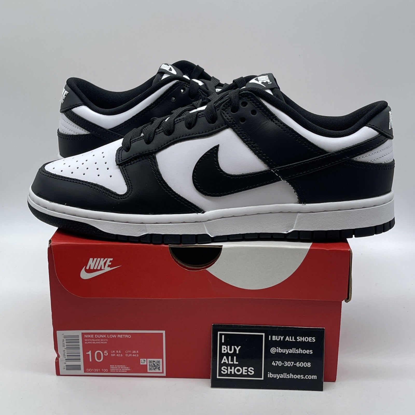 Size 10.5 - Nike Dunk Low Black White Leather (DD1391-100)