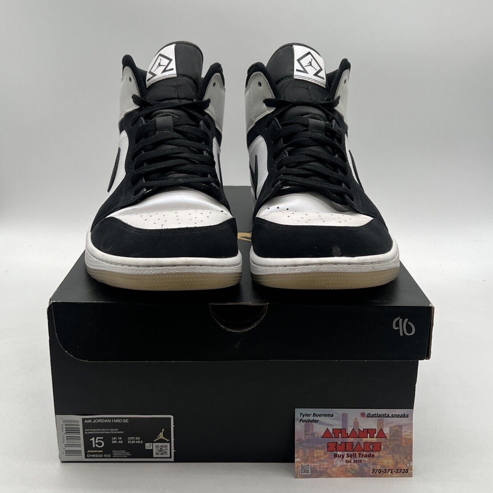 Size 15 - Jordan 1 Mid SE Diamond Black White Leather (DH6933-100)