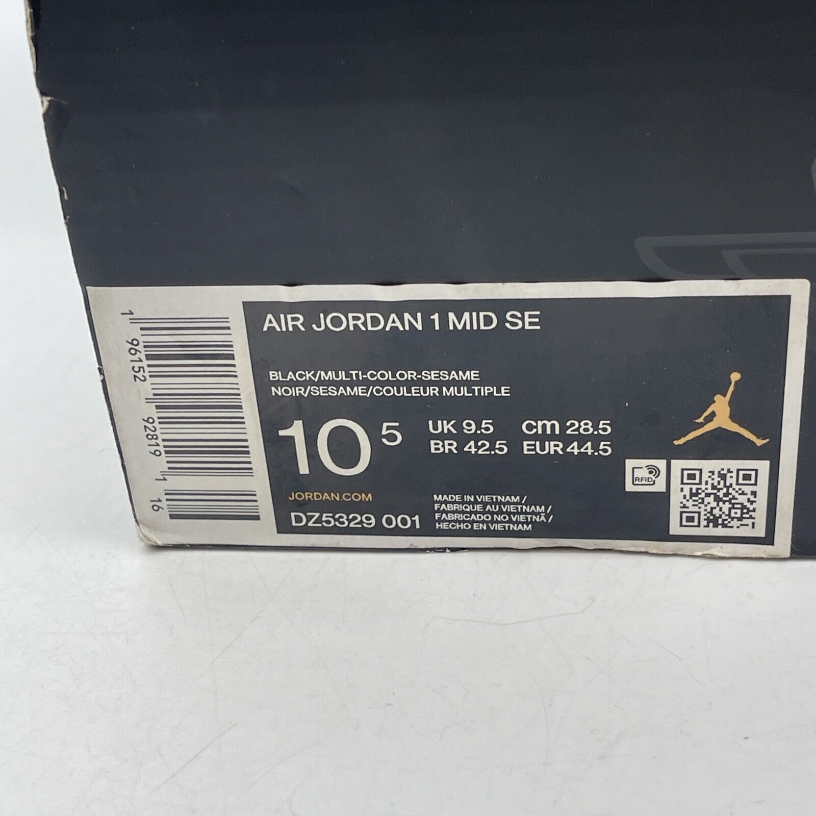 Size 10.5 - Jordan 1 Mid SE Tartan Swoosh Black White Tan Suede (DZ5329-001)