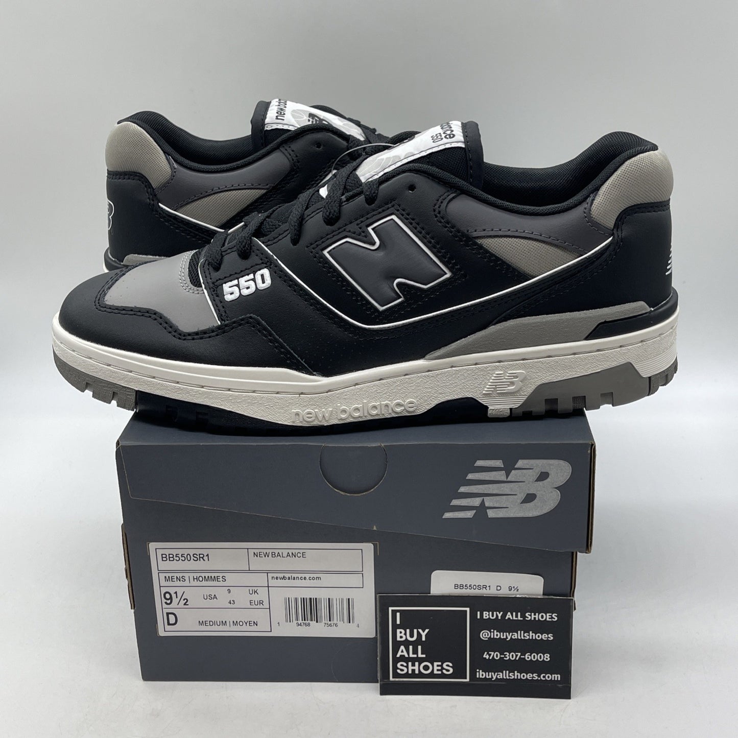 Size 9.5 - New Balance 550 Grey Black White Leather (BB550SR1)