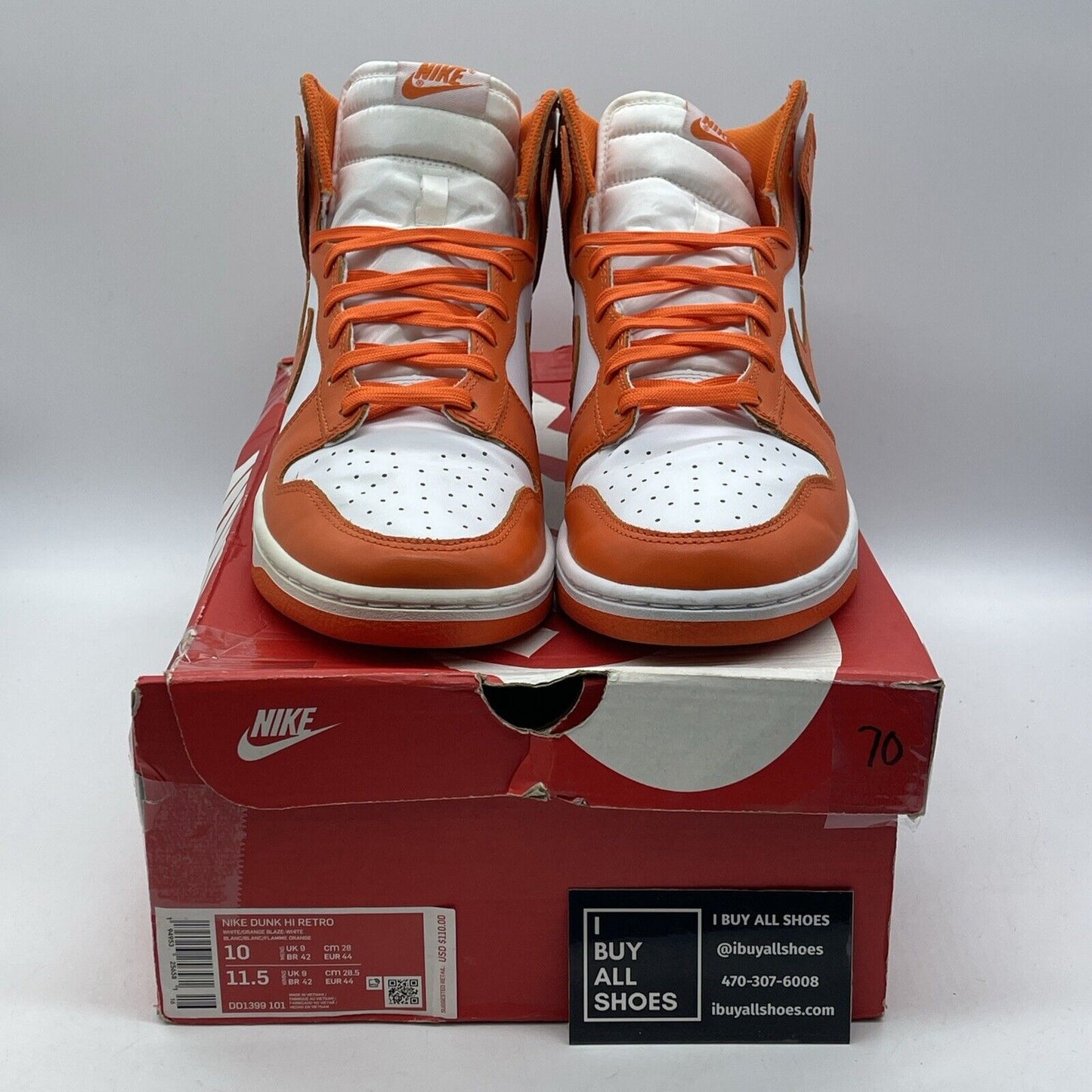 Size 10 - Nike Dunk SP 2021 High Syracuse Orange White Leather (DD1399-101)