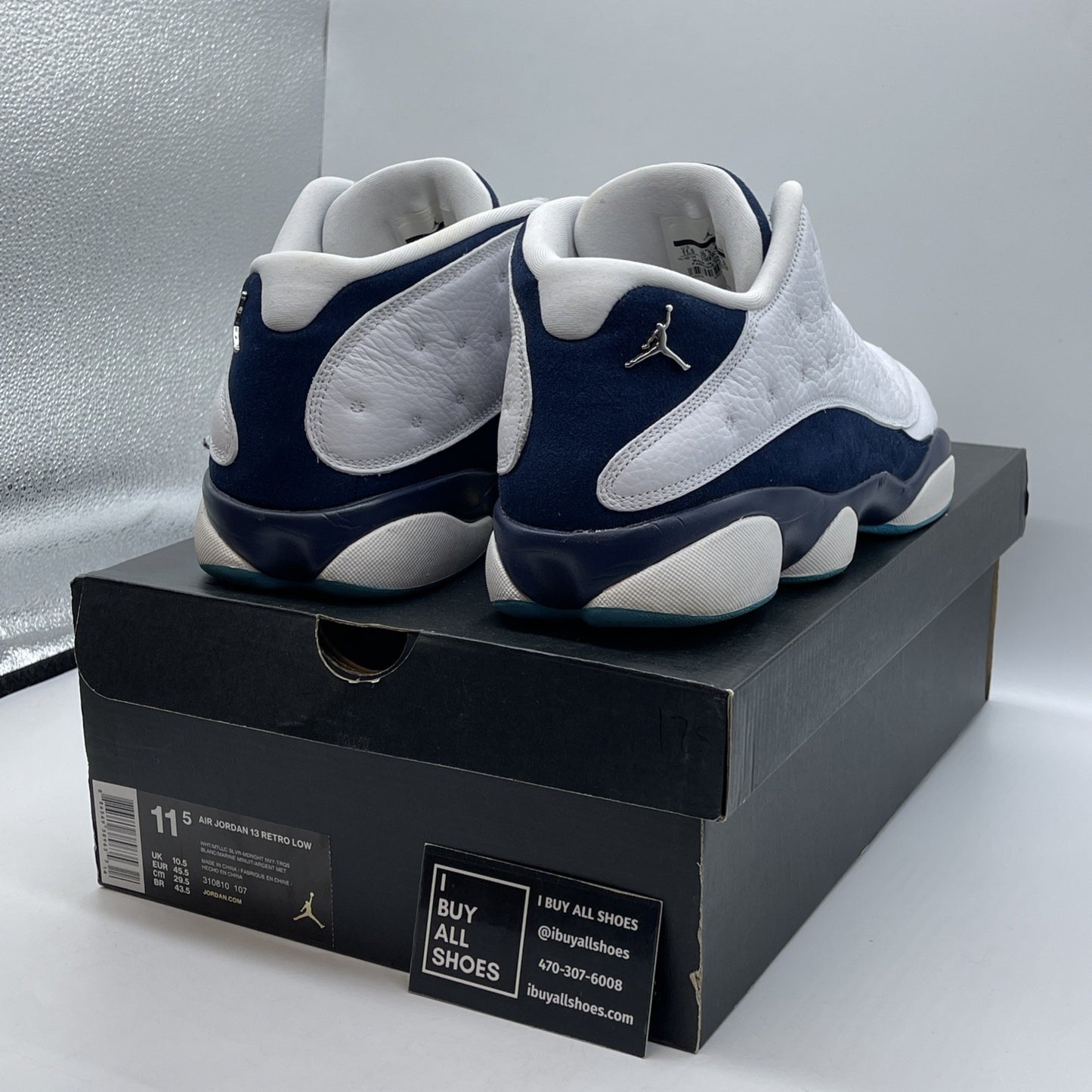 Size 11.5 - Air Jordan 13 Low Hornets White Blue Suede Leather (310810-107)