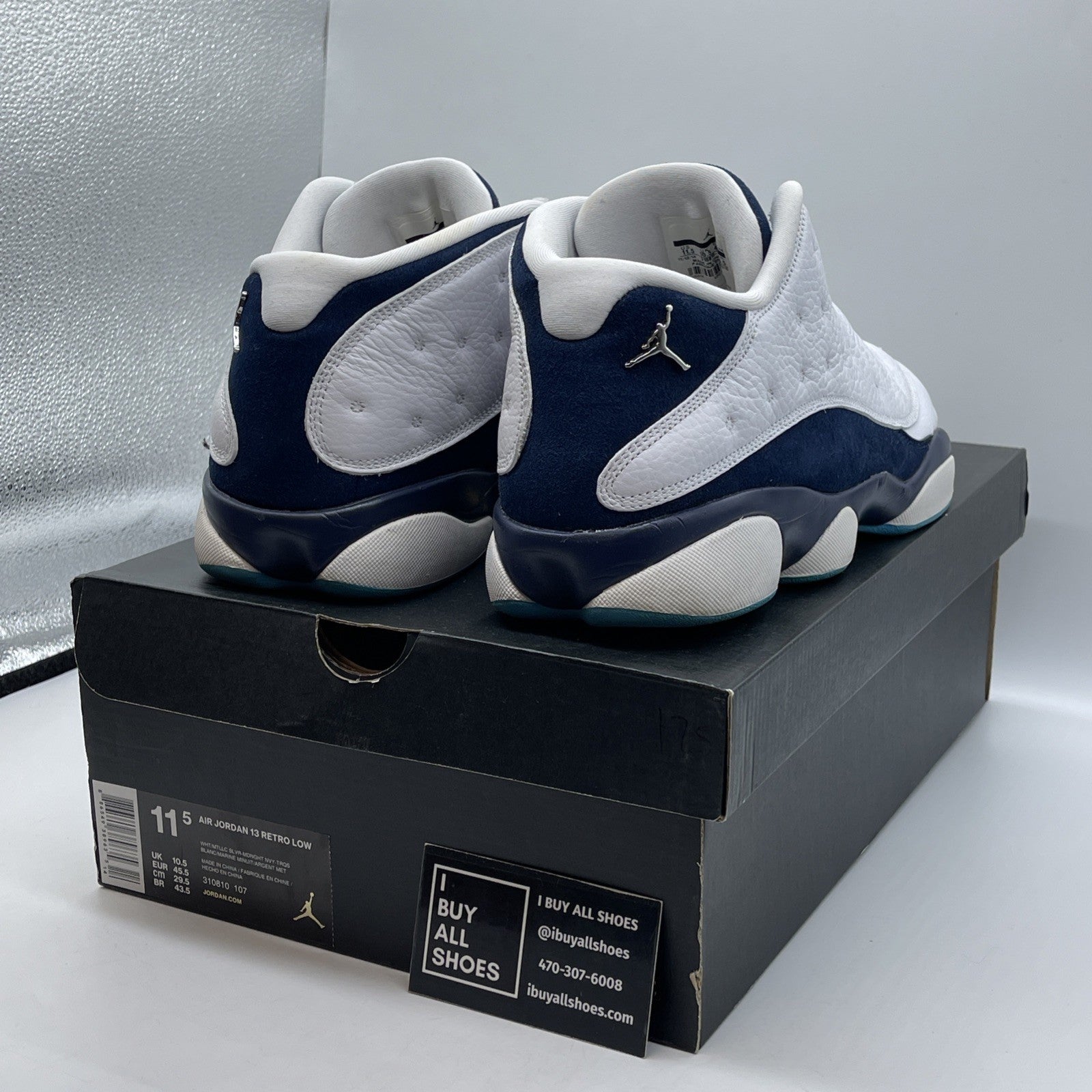 Size 11.5 - Air Jordan 13 Low Hornets White Blue Suede Leather (310810-107)