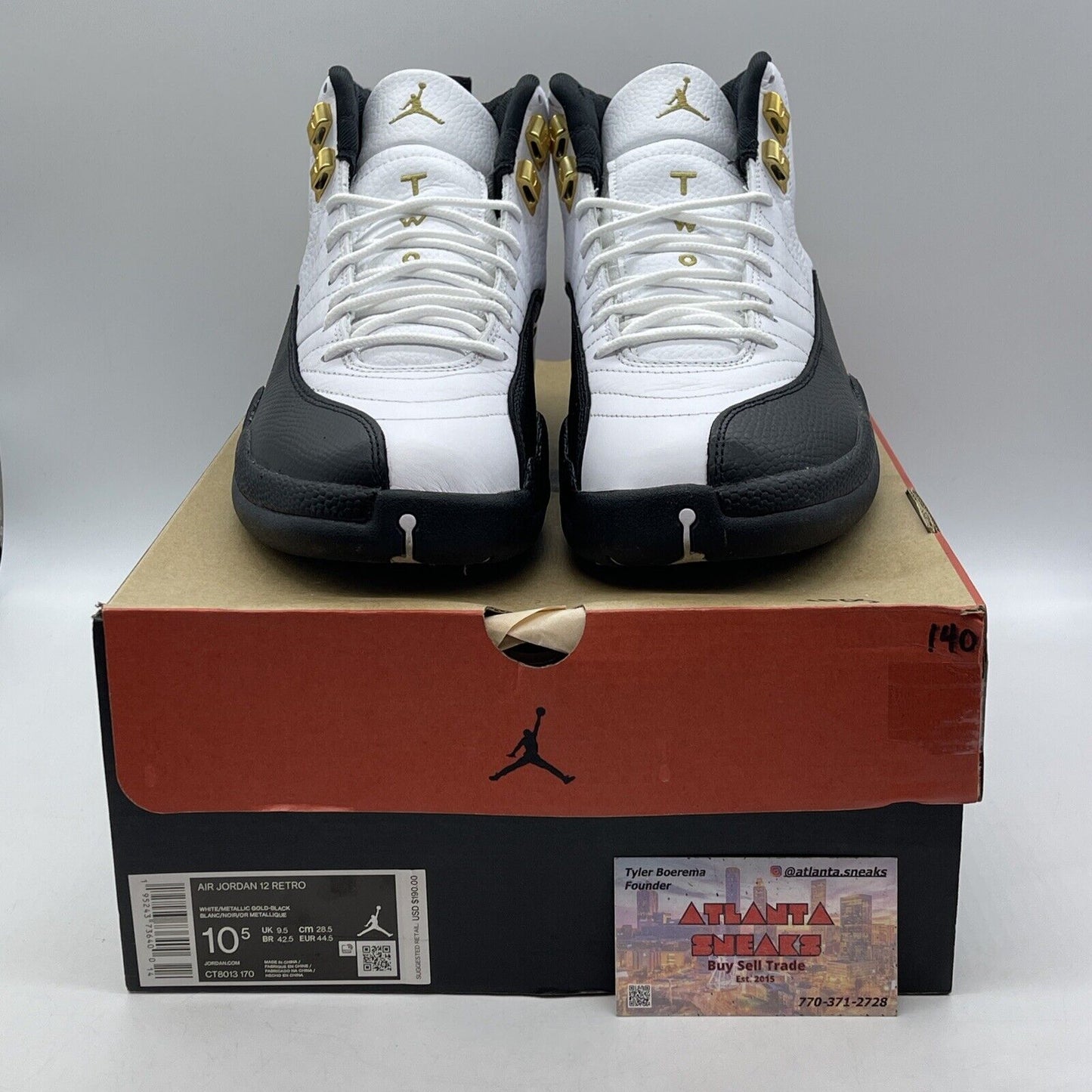 Size 10.5 - Jordan 12 Royalty Gold Black White Leather (CT8013-170)