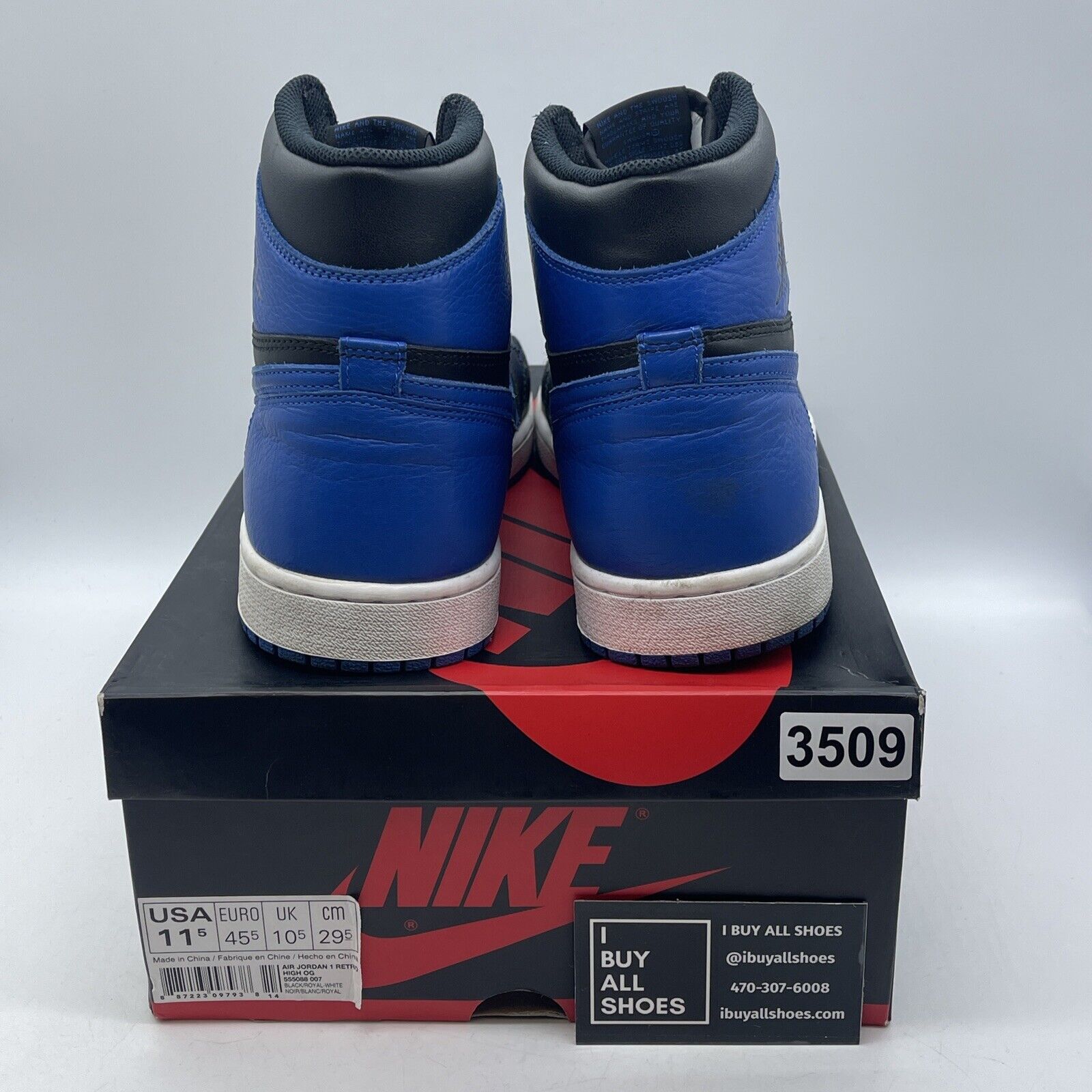 Size 11.5 - Jordan 1 Retro OG High Royal Blue Black White Leather (555088-007)