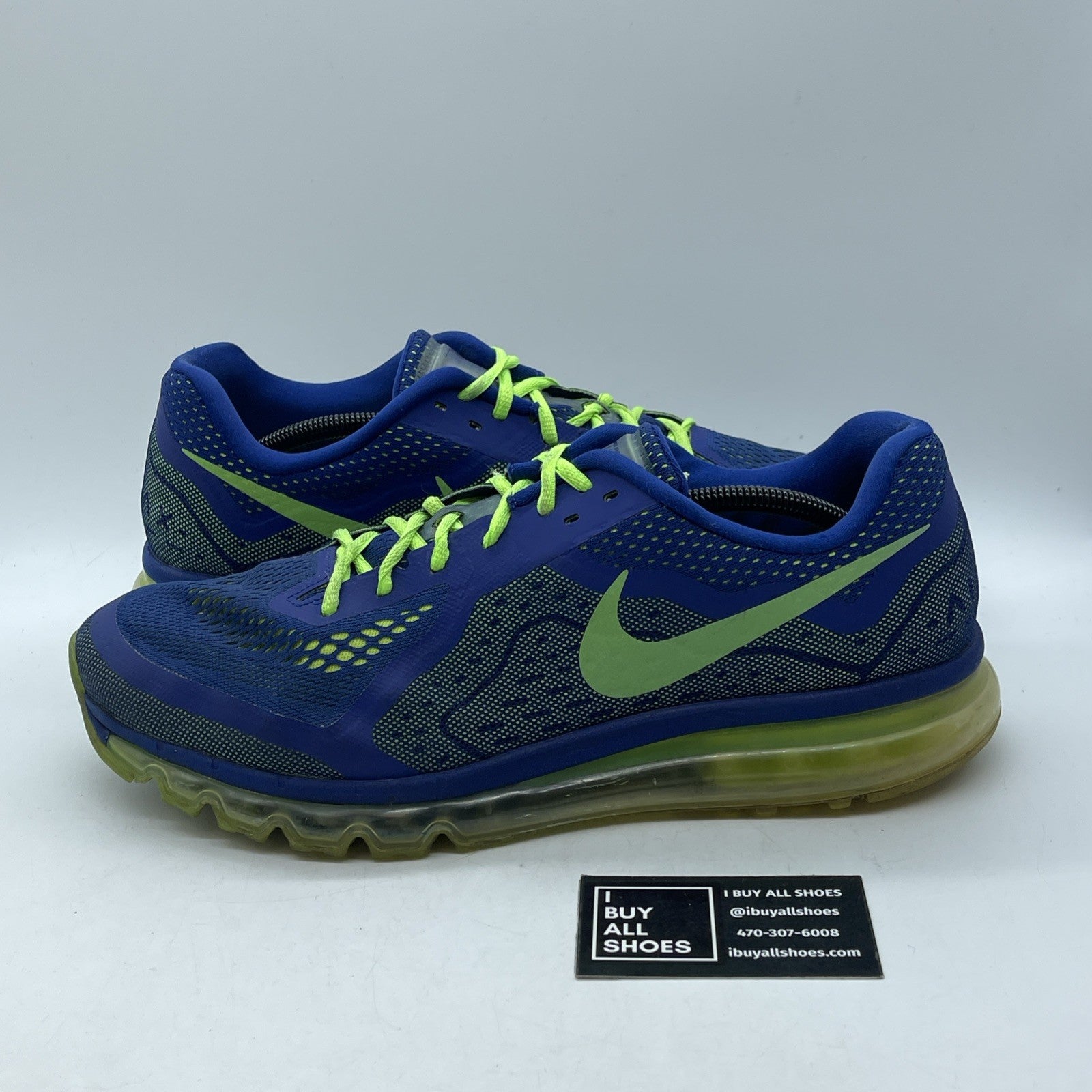 Size 13 - Nike Air Max 2014 Deep Royal Electric Green Blue Leather (621077-402)