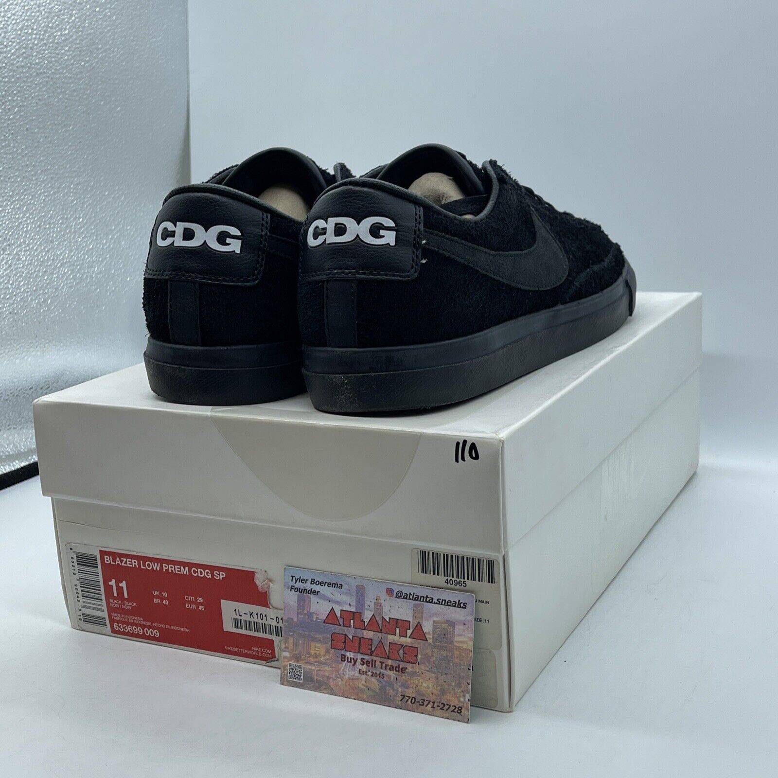 Size 11 - Nike Comme des Garçons x Blazer Premium SP Low Black Suede (633699-009