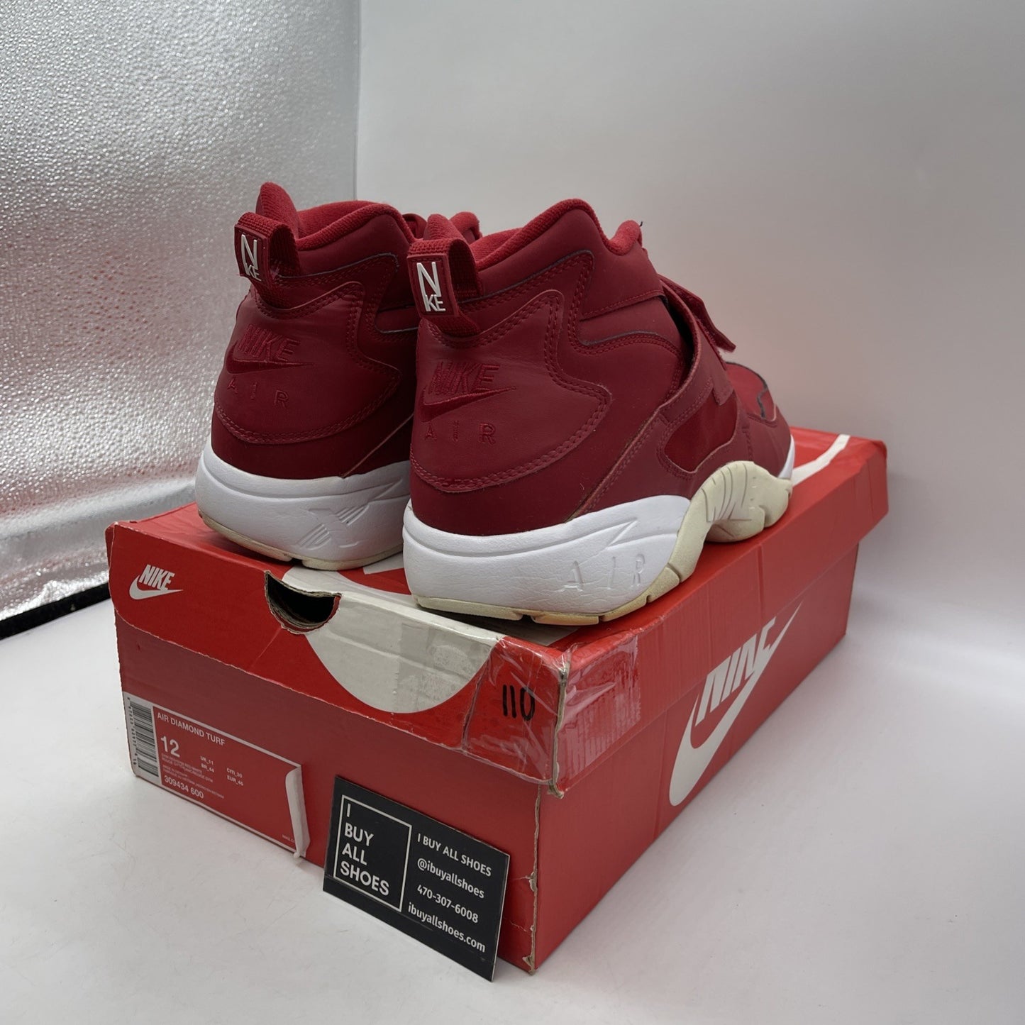 Size 12 - Nike Air Diamond Turf Gym Red White Suede (309434-600)