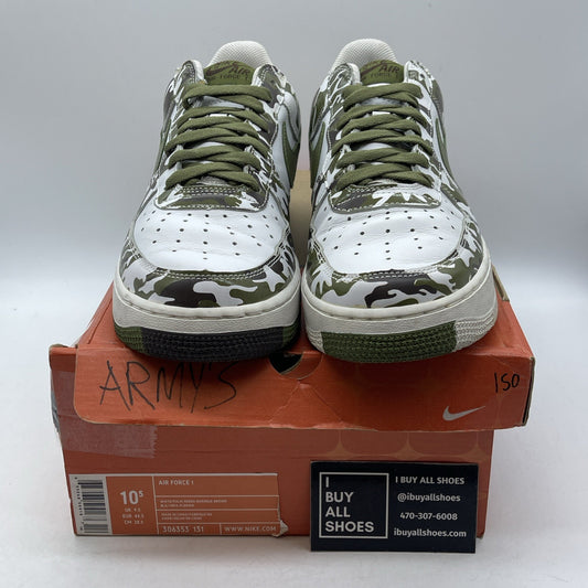 Size 10.5 - Nike Air Force 1 Camo White Green Leather (306353-131)