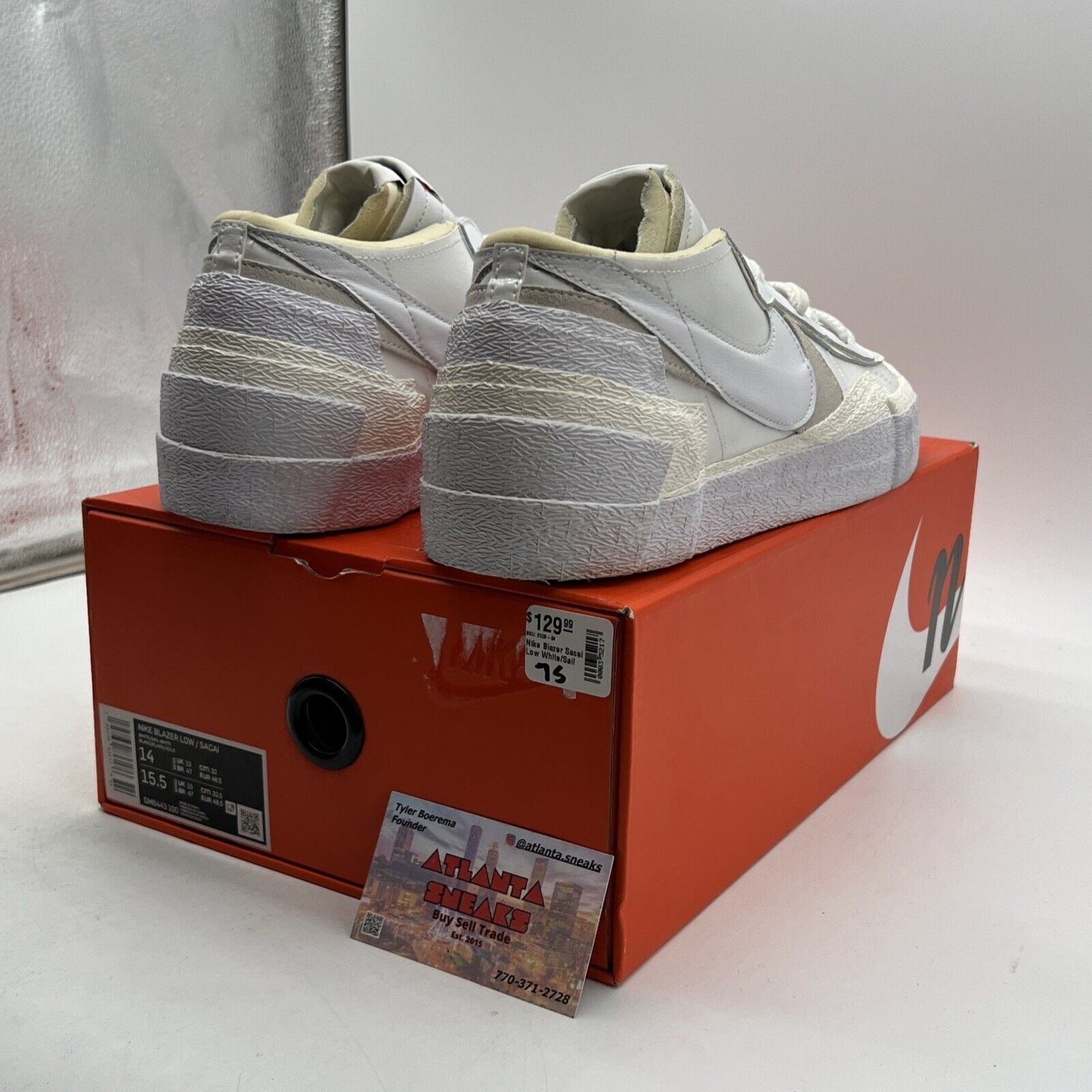 Size 14 - Nike sacai x Blazer Low White Patent (DM6443-100)