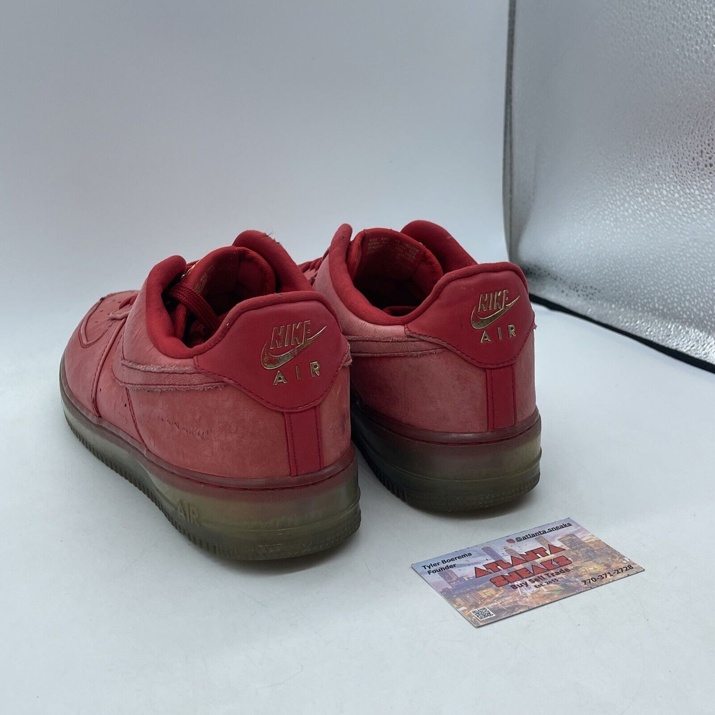 Size 9.5 - Nike Air Force 1 Cmft Lux Low Ostrich Red Gold Leather (805300-600)