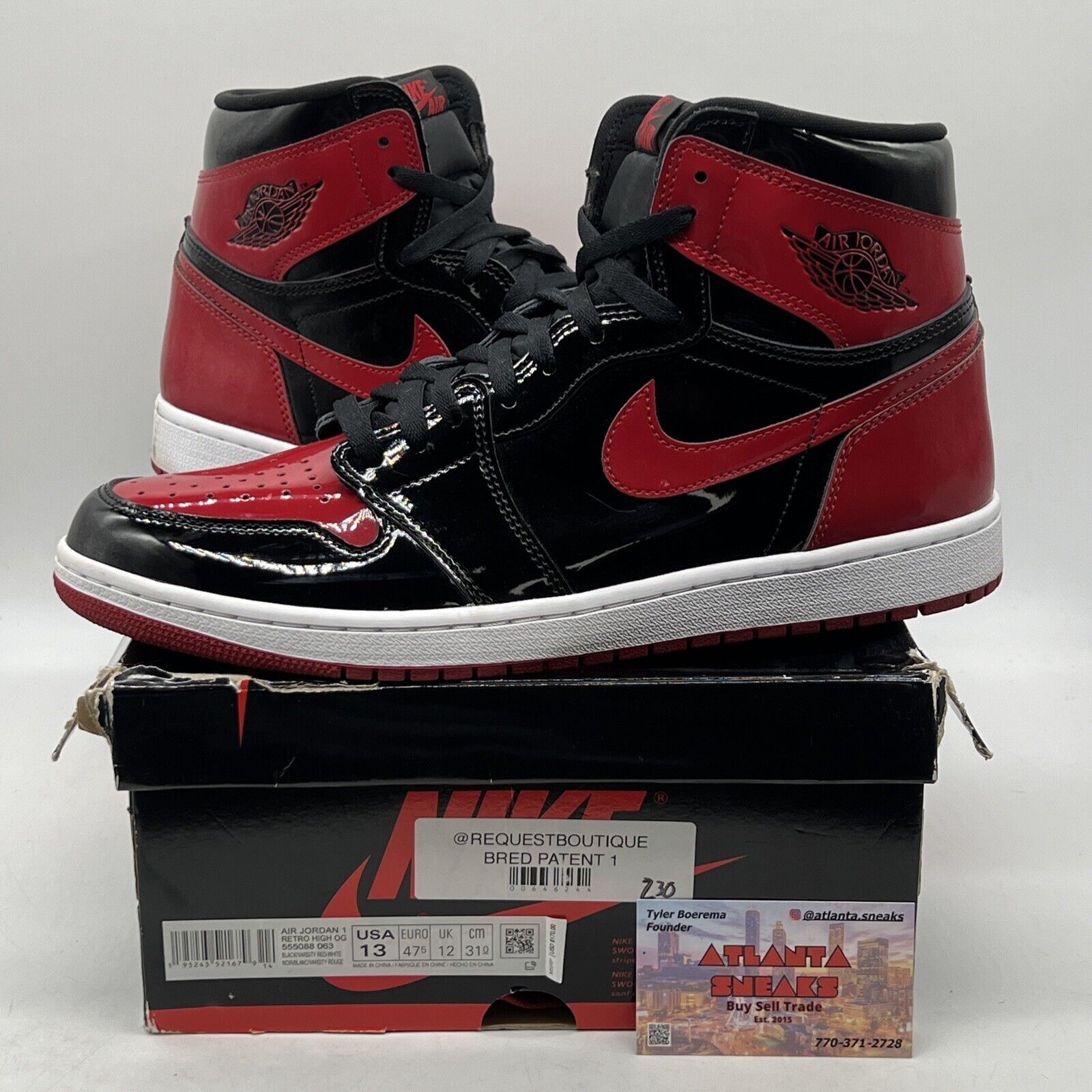 Size 13 - Jordan 1 Retro OG High Patent Bred Black Red White (555088-063)