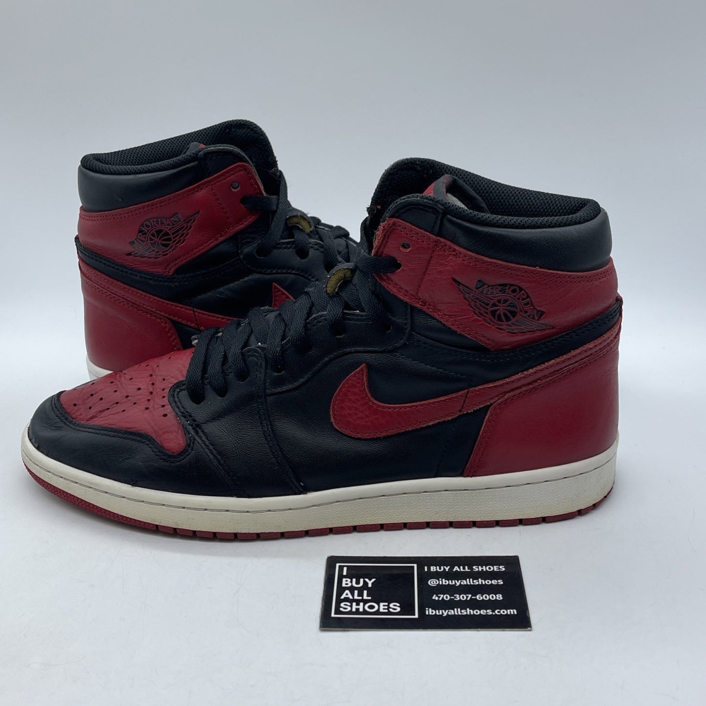 Size 12 - Jordan 1 Retro OG High Banned, Bred Black Red Leather (555088-001)
