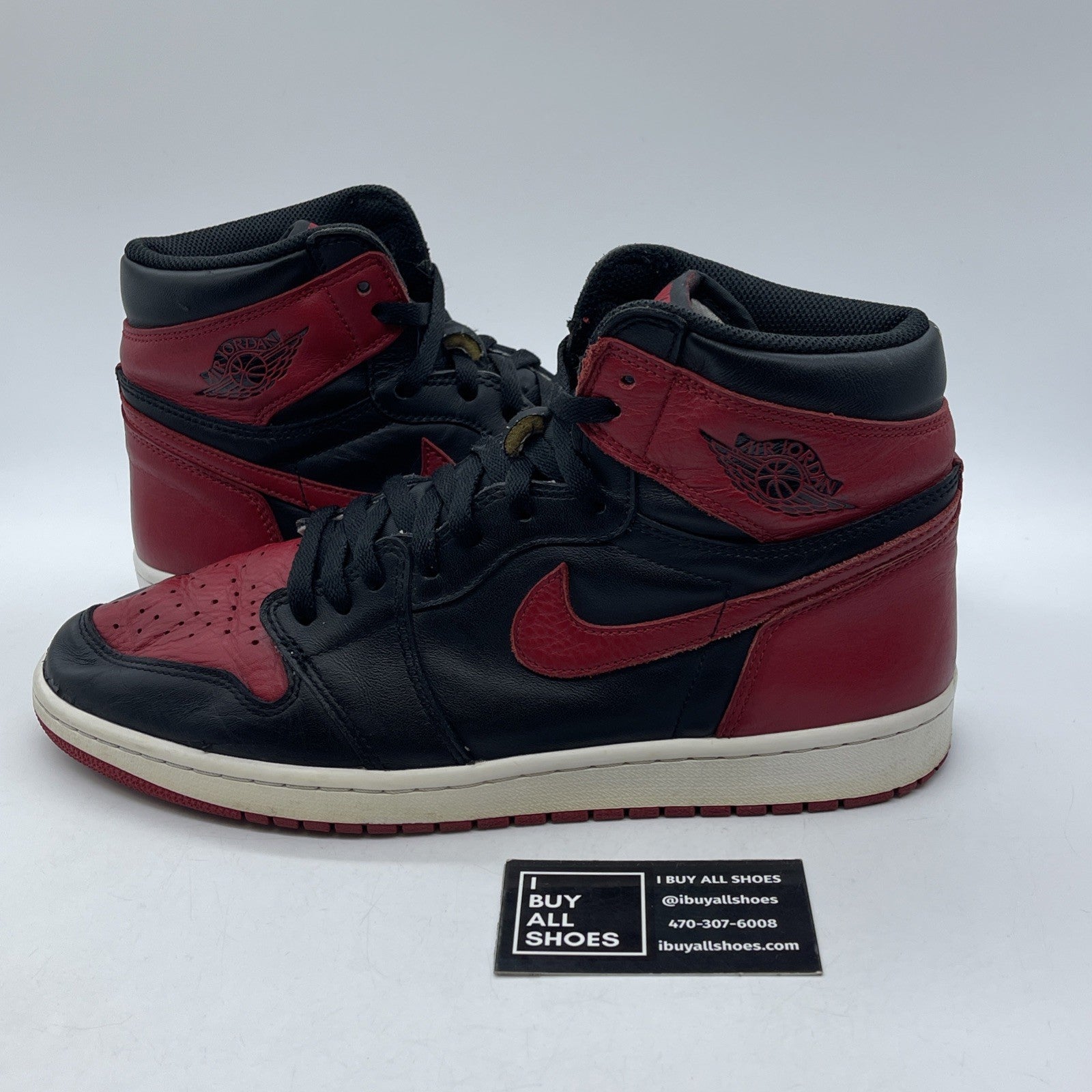 Size 12 - Jordan 1 Retro OG High Banned, Bred Black Red Leather (555088-001)