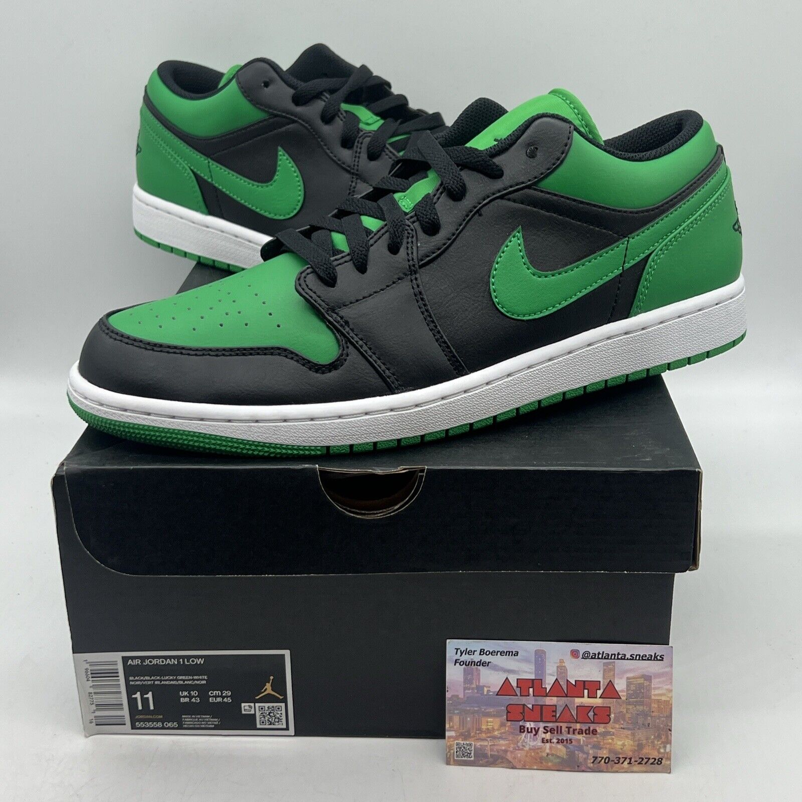 Size 11 - Jordan 1 Low Black Lucky Green Brand New Og All