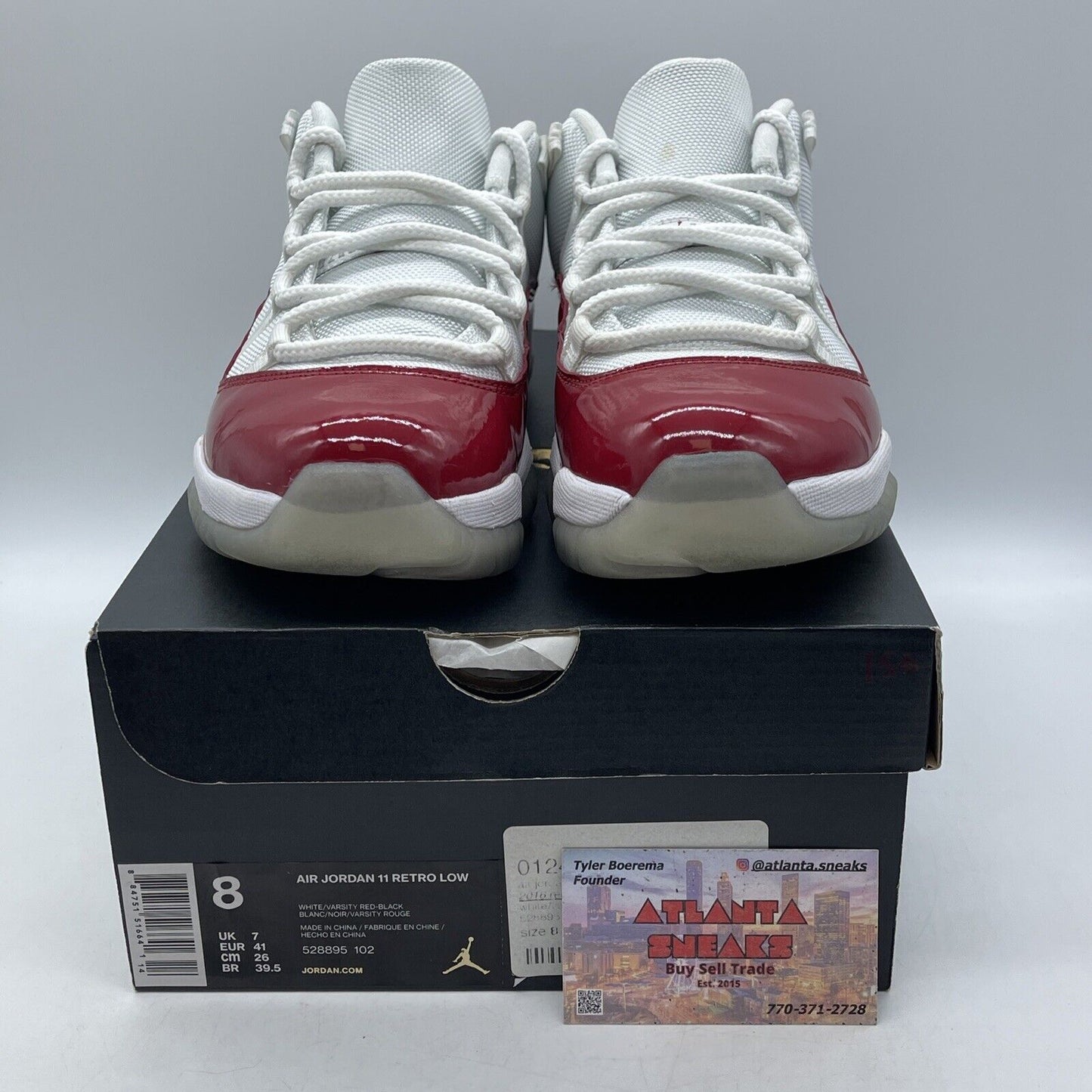 Size 8 - Air Jordan 11  2016 Low Cherry Red Leather White Suede (528895-102)