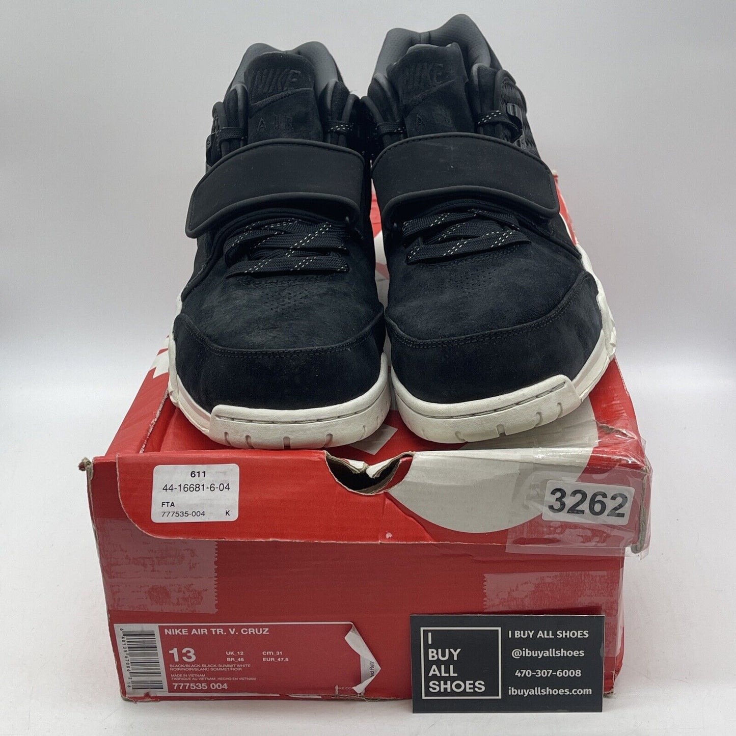 Size 13 - Nike Air Trainer Cruz Black Suede Leather White (777535-004)