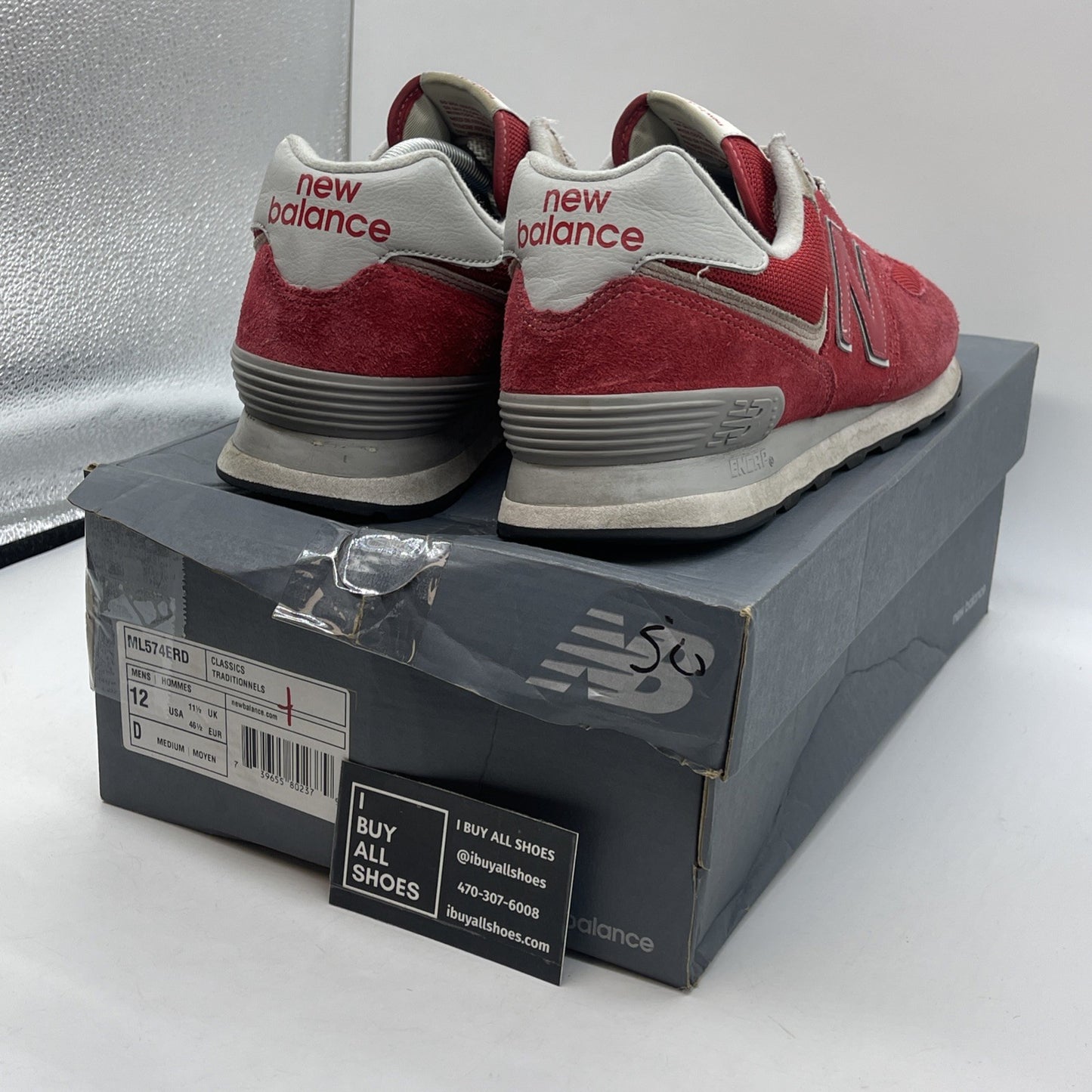 Size 12 - New Balance 574 Red Grey Suede Leather  (ML574ERD)