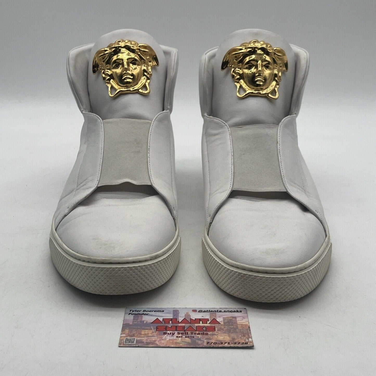 Size 14 - Versace Medusa Gold Sneaker Embellish Palazzo White